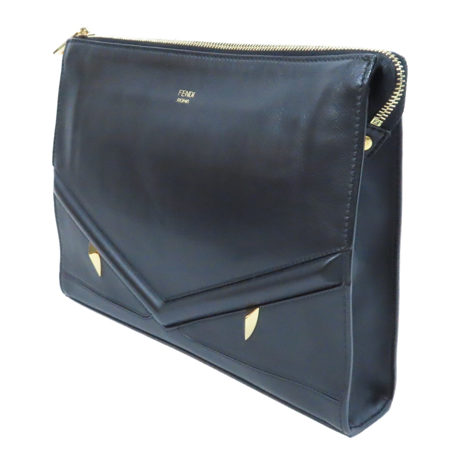 FENDI 牛皮皮革Clutch Bag金扣手拿包黑色