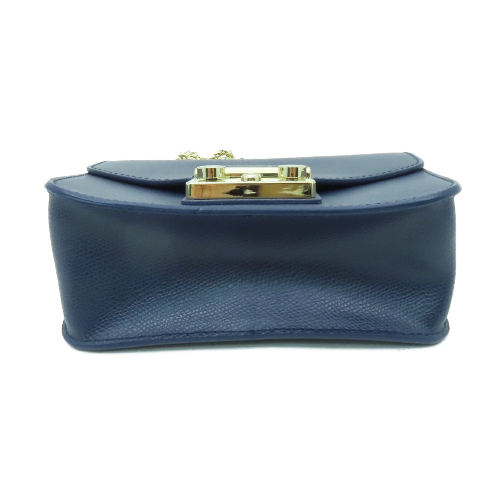 Furla 牛皮皮革Chain Shoulder金扣鏈帶肩背袋深藍色