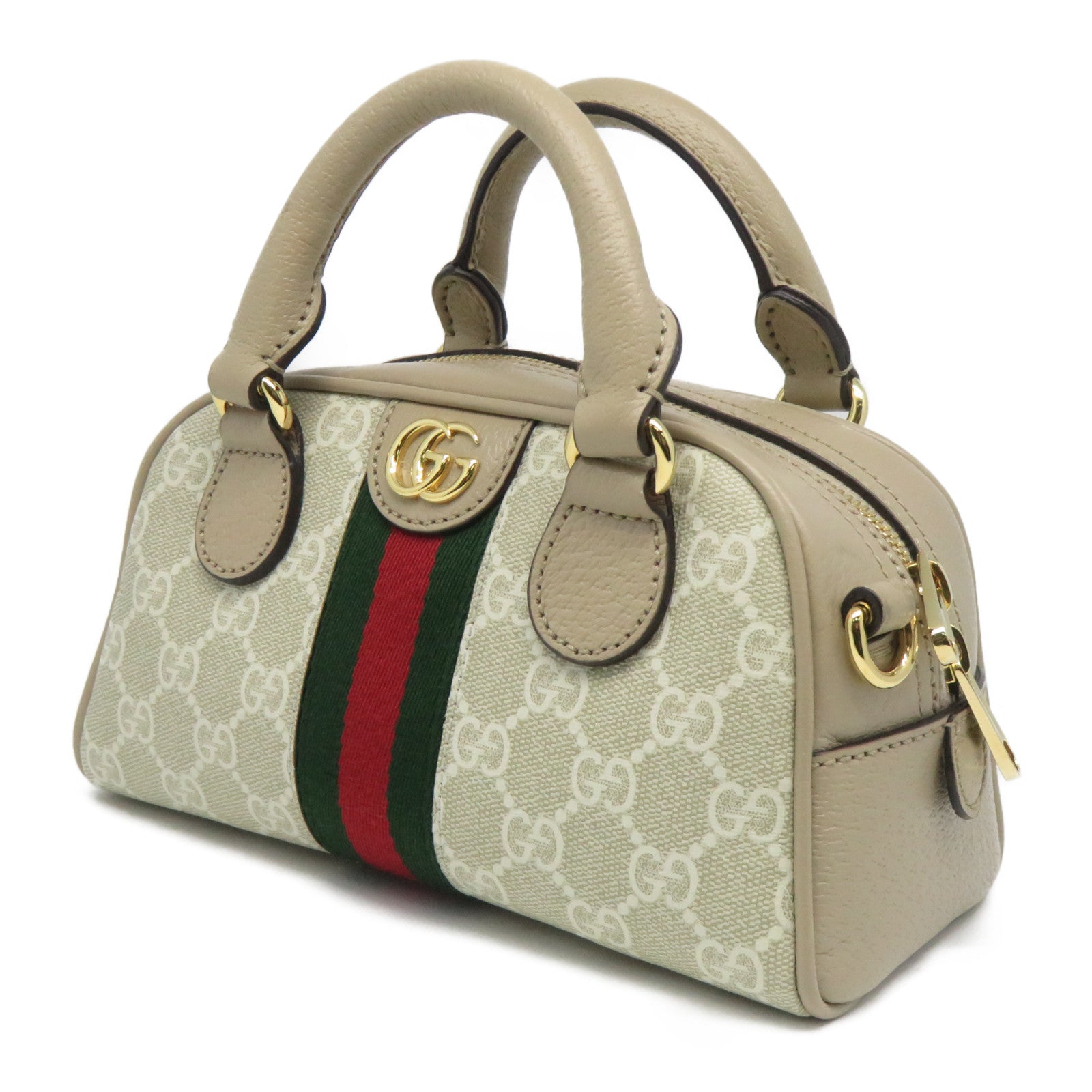 GUCCI GG帆布2 Way Shoulder Bag金扣手挽肩背兩用袋米色