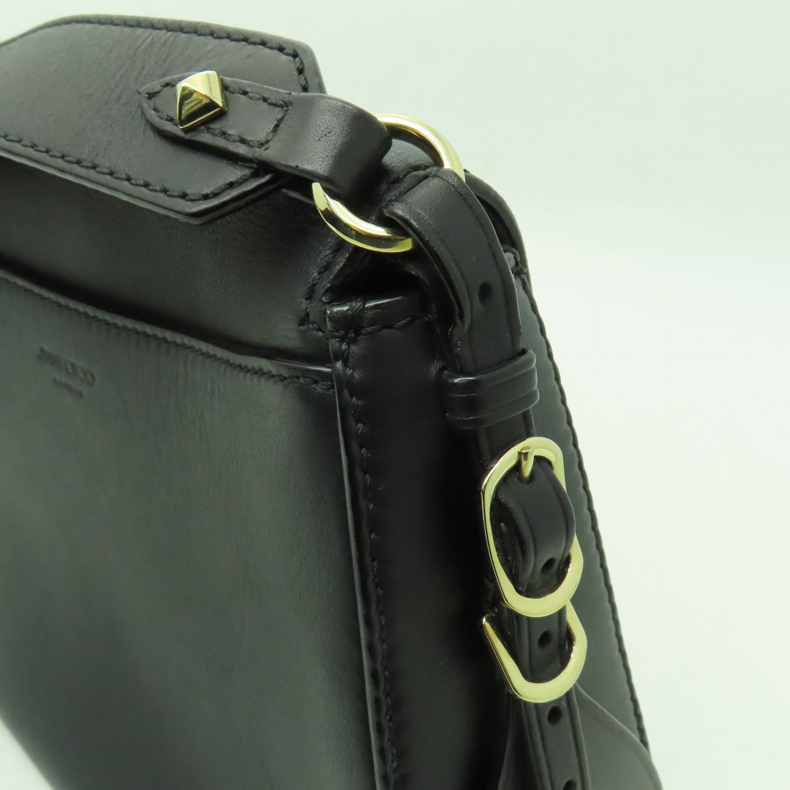 JIMMY CHOO 【激減優惠】牛皮皮革Shoulder Bag金扣肩背袋黑色