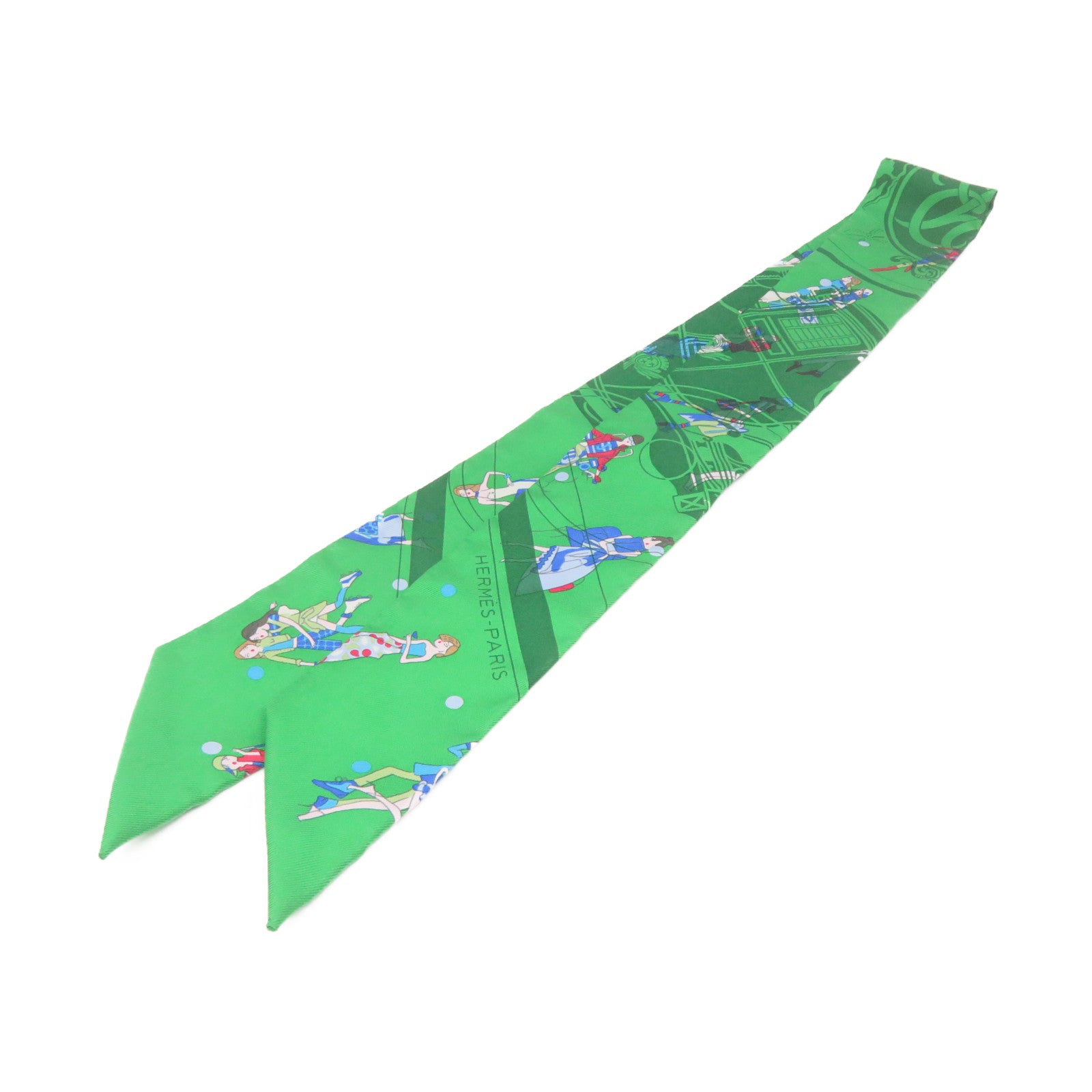 HERMES 【激減優惠】絲質Twilly Scarf絲巾綠色/彩色