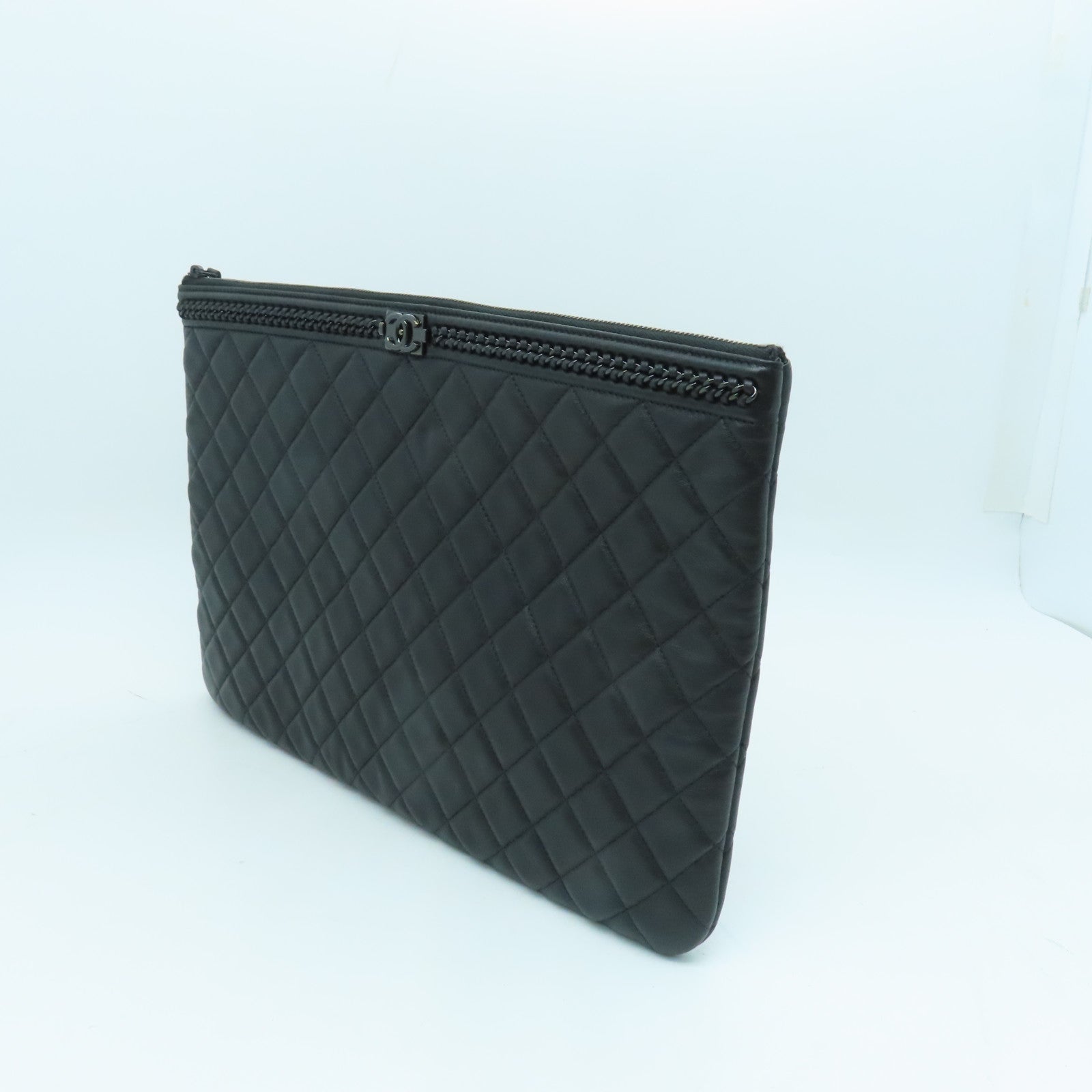 CHANEL 菱格牛皮皮革Clutch手拿包黑色