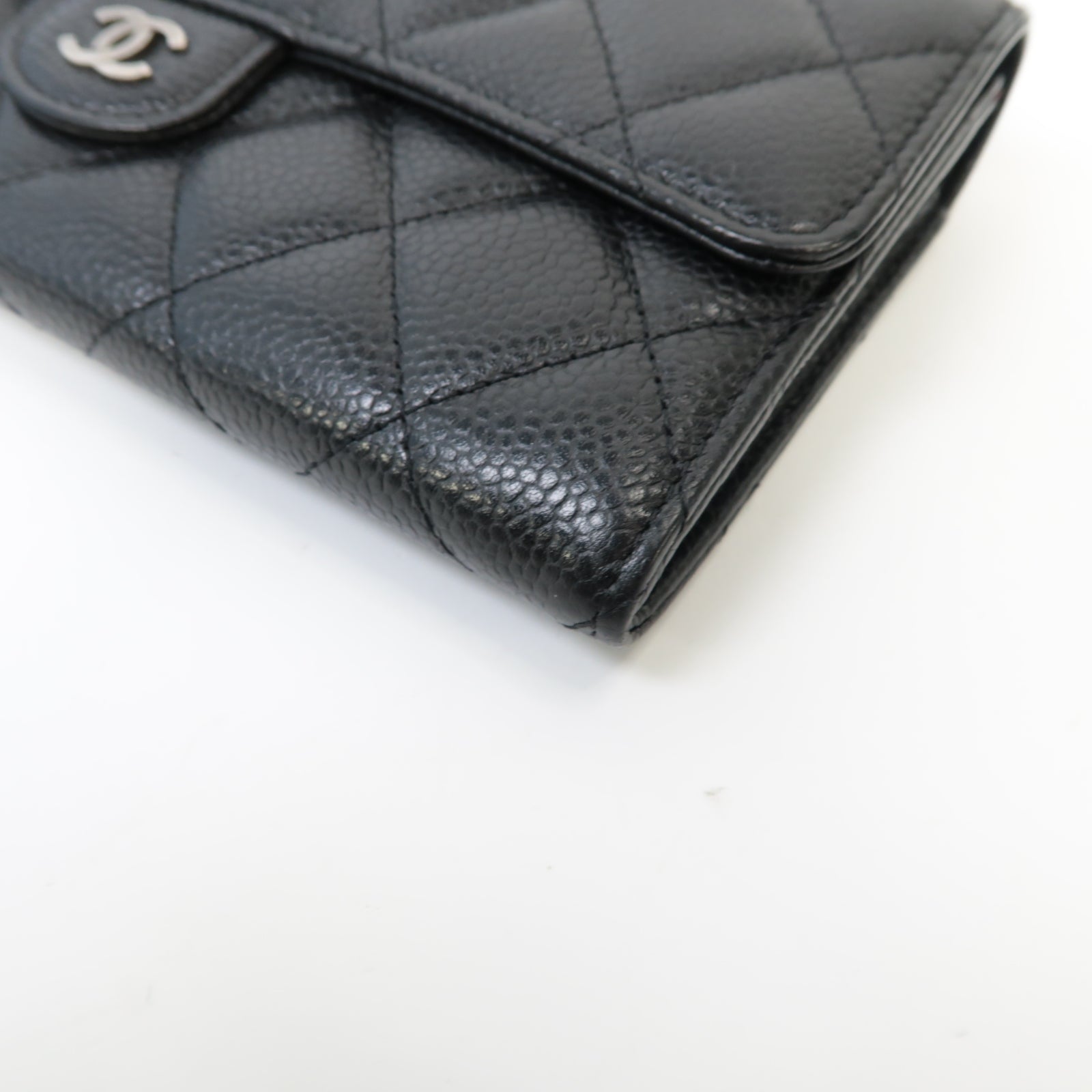 CHANEL Caviar皮革Classic Long Wallet銀扣長錢包黒色