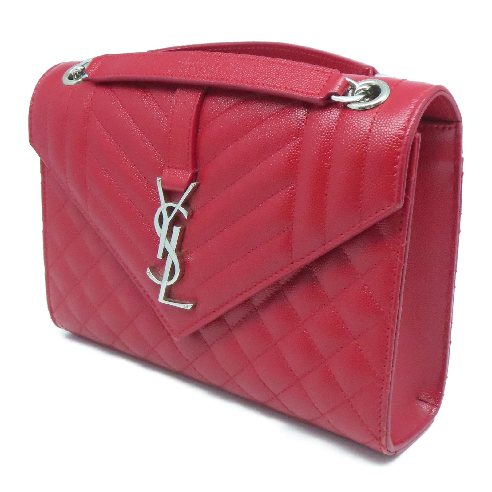 SAINT LAURENT 牛皮皮革Chain Shoulder銀扣肩背袋紅色