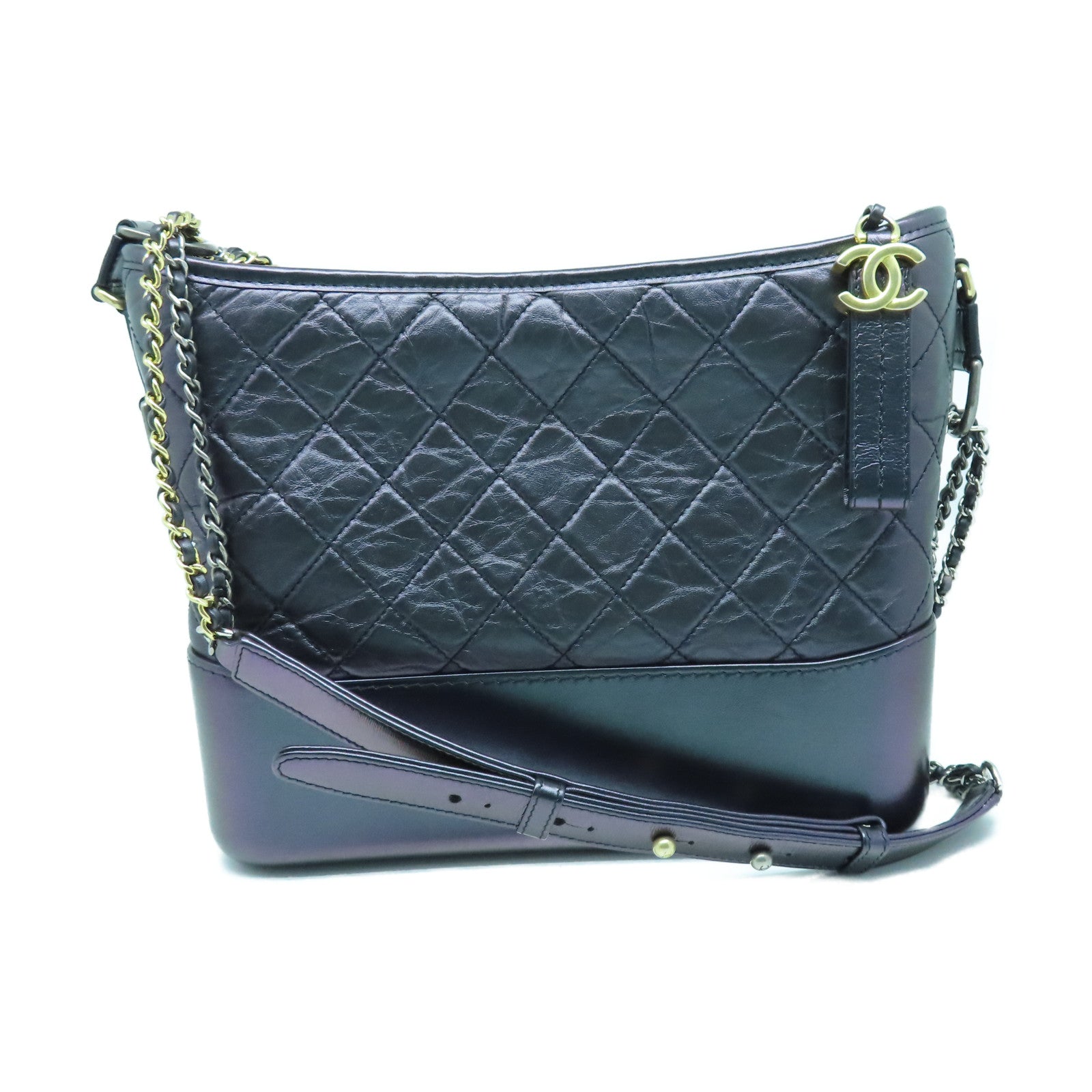 CHANEL rhombic cowhide leather Gabrielle Bag gold buckle shoulder bag purple