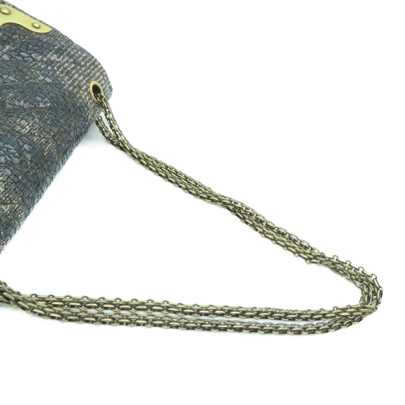 CHANEL 菱格帆布2.55 Chain Shoulder Bag金扣链带肩背袋黑色