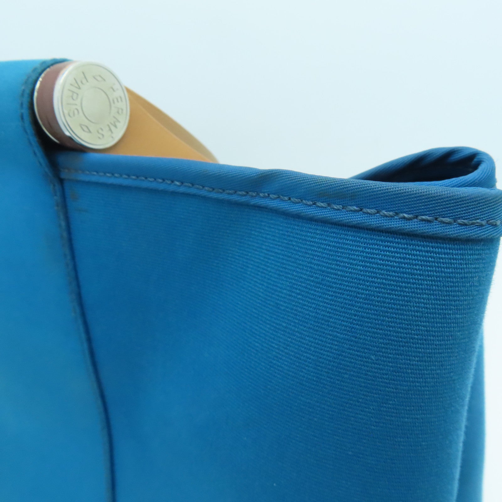 HERMES [Sharp Discount] Canvas CaBag Silver Buckle Shoulder Bag Blue