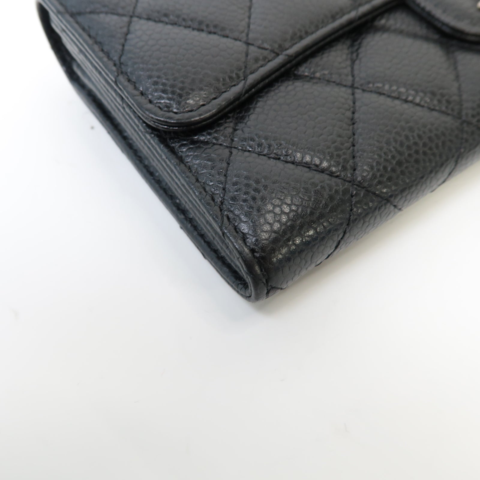 CHANEL Caviar皮革Classic Long Wallet銀扣長錢包黒色