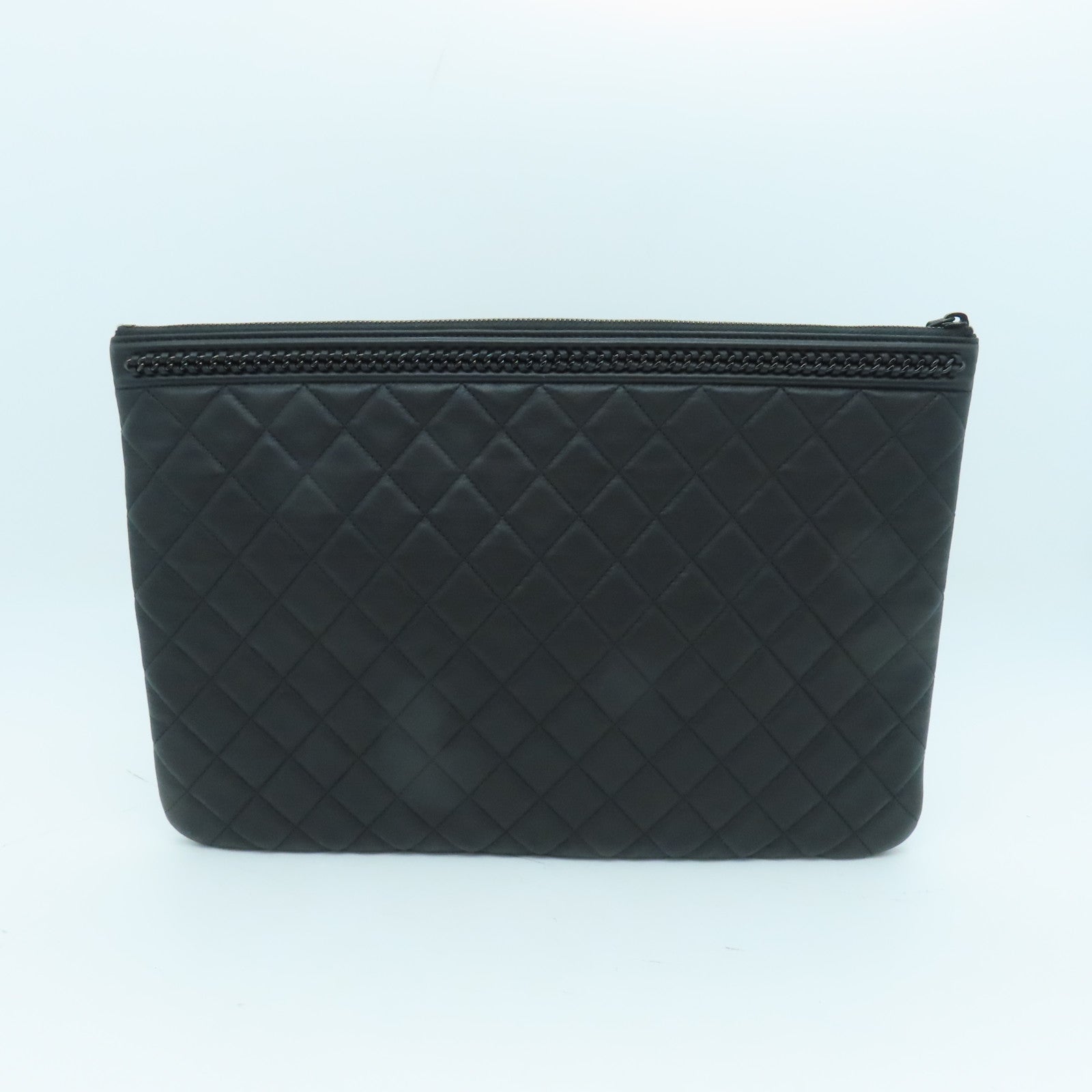 CHANEL 菱格牛皮皮革Clutch手拿包黑色