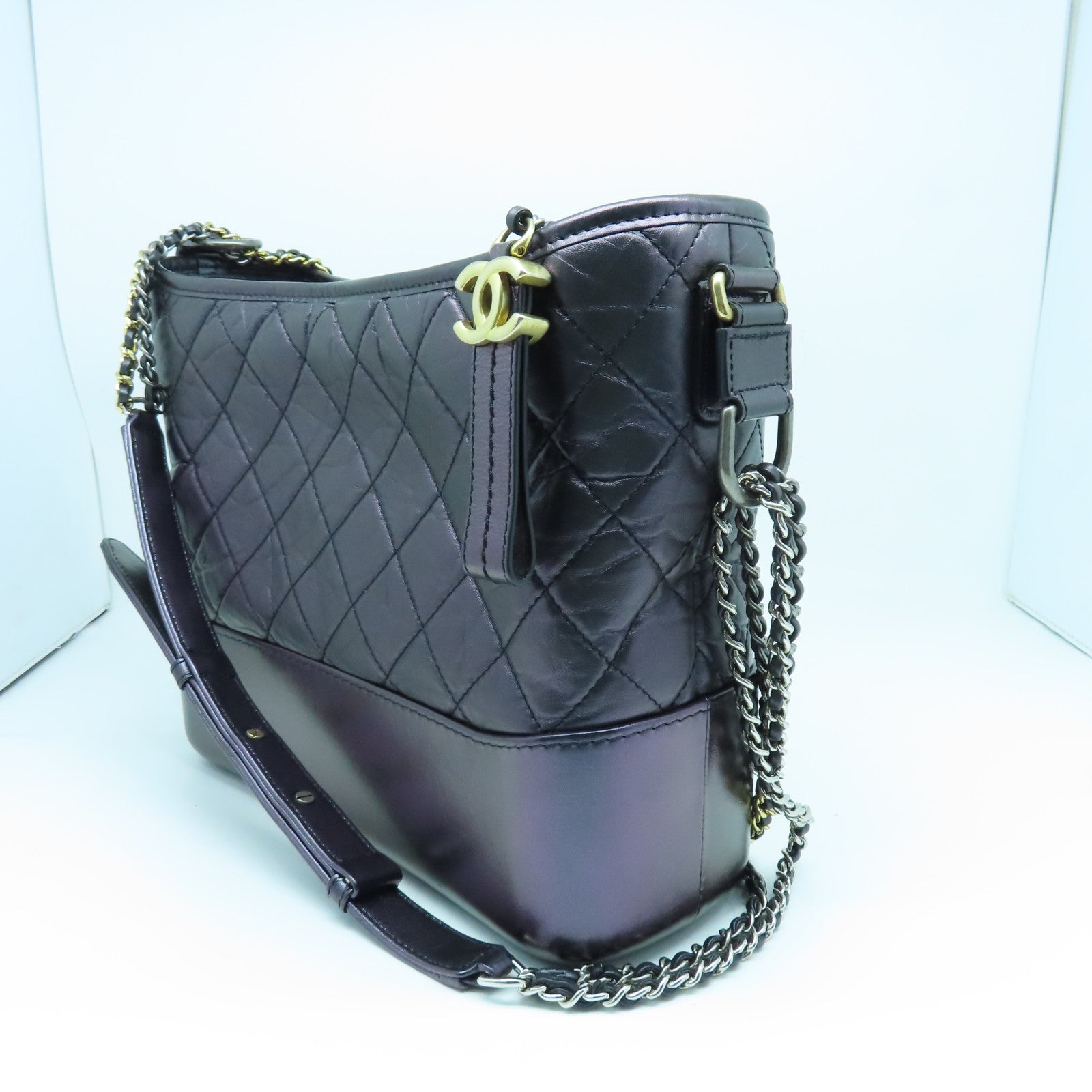CHANEL rhombic cowhide leather Gabrielle Bag gold buckle shoulder bag purple