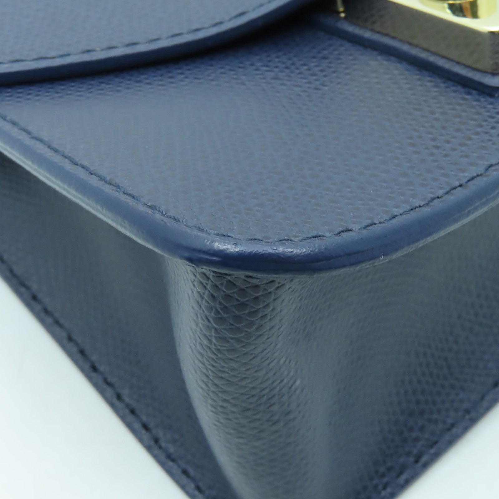 Furla 牛皮皮革Chain Shoulder金扣鏈帶肩背袋深藍色