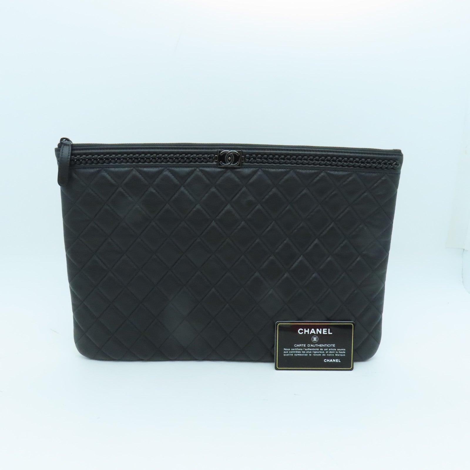 CHANEL 菱格牛皮皮革Clutch手拿包黑色