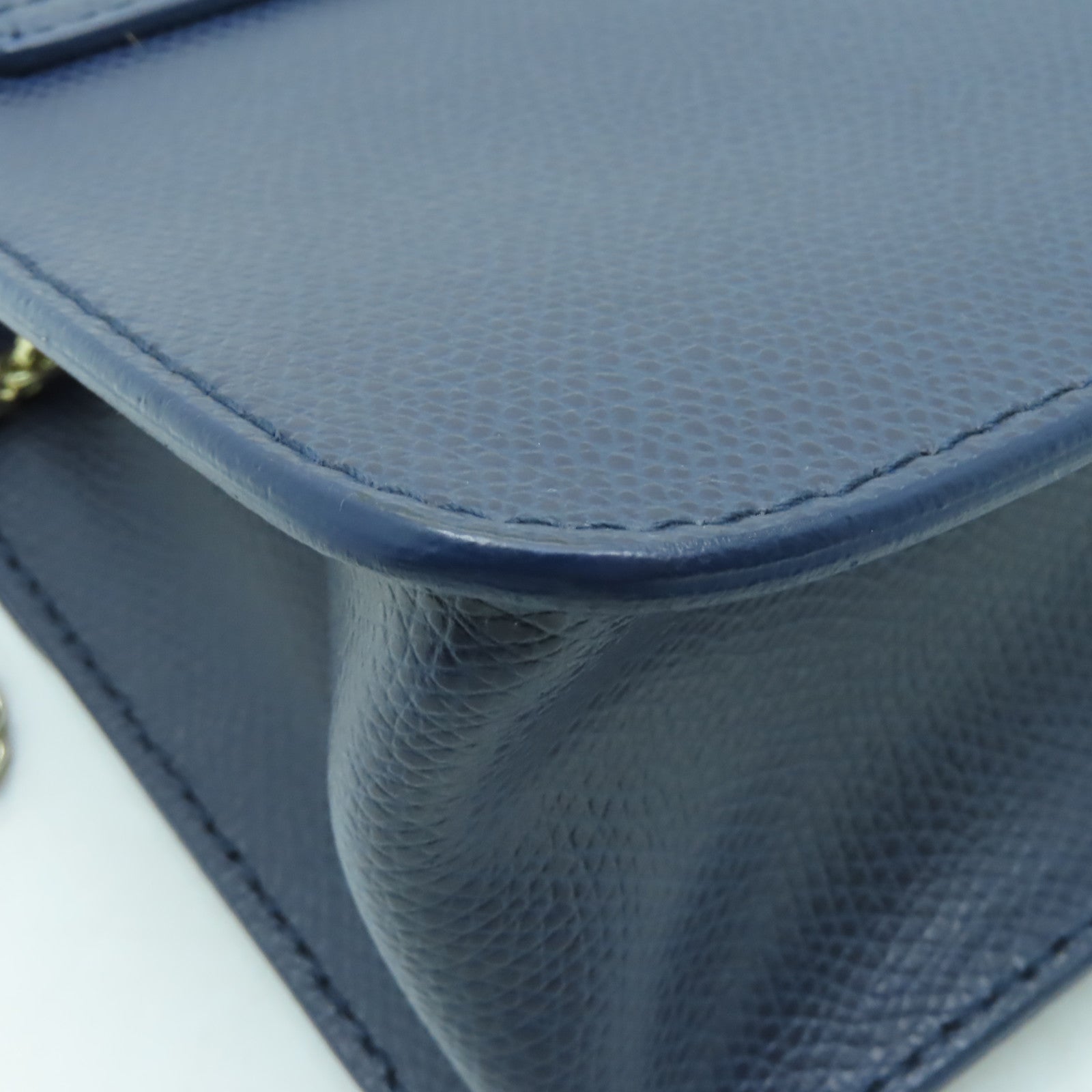 Furla 牛皮皮革Chain Shoulder金扣鏈帶肩背袋深藍色
