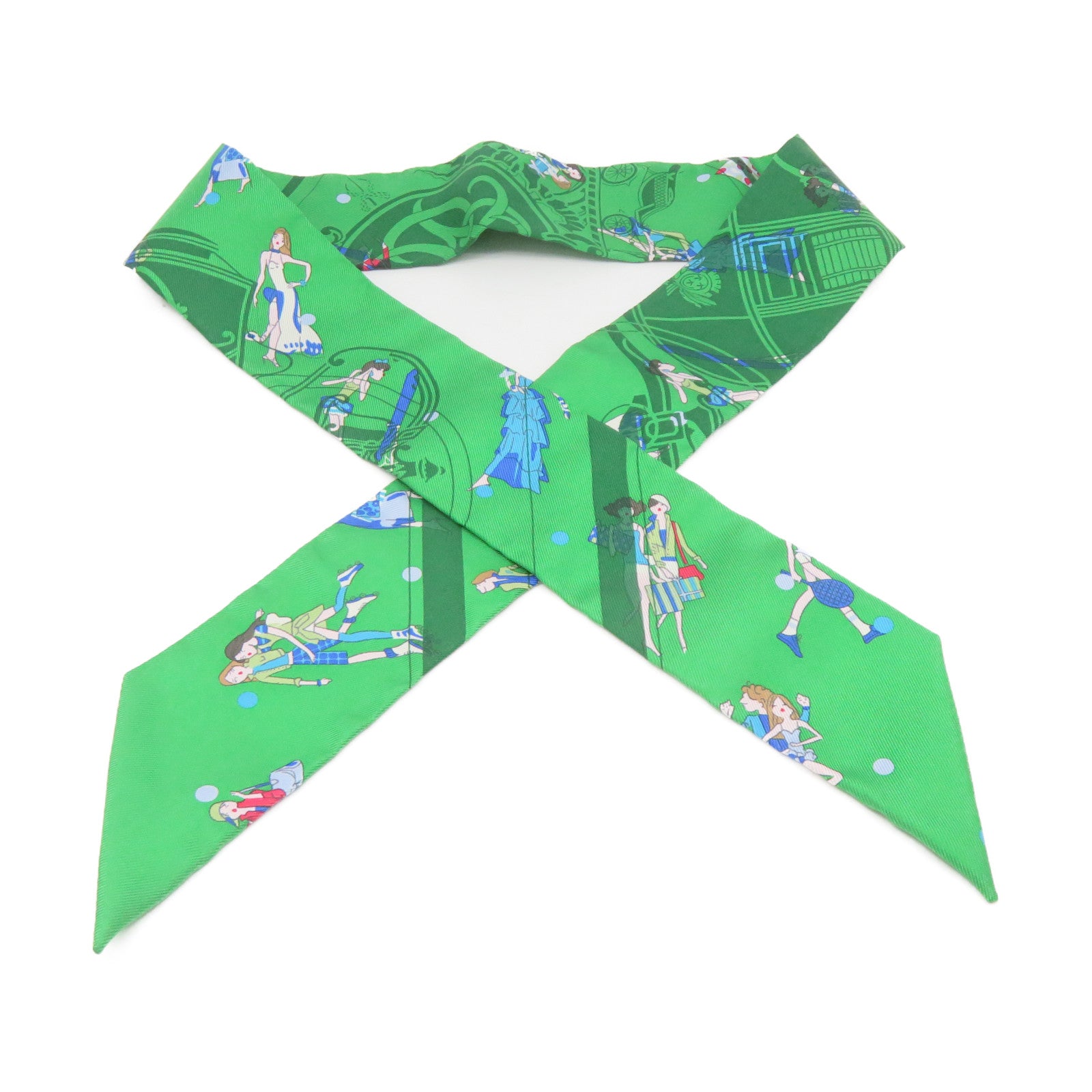 HERMES 【激減優惠】絲質Twilly Scarf絲巾綠色/彩色