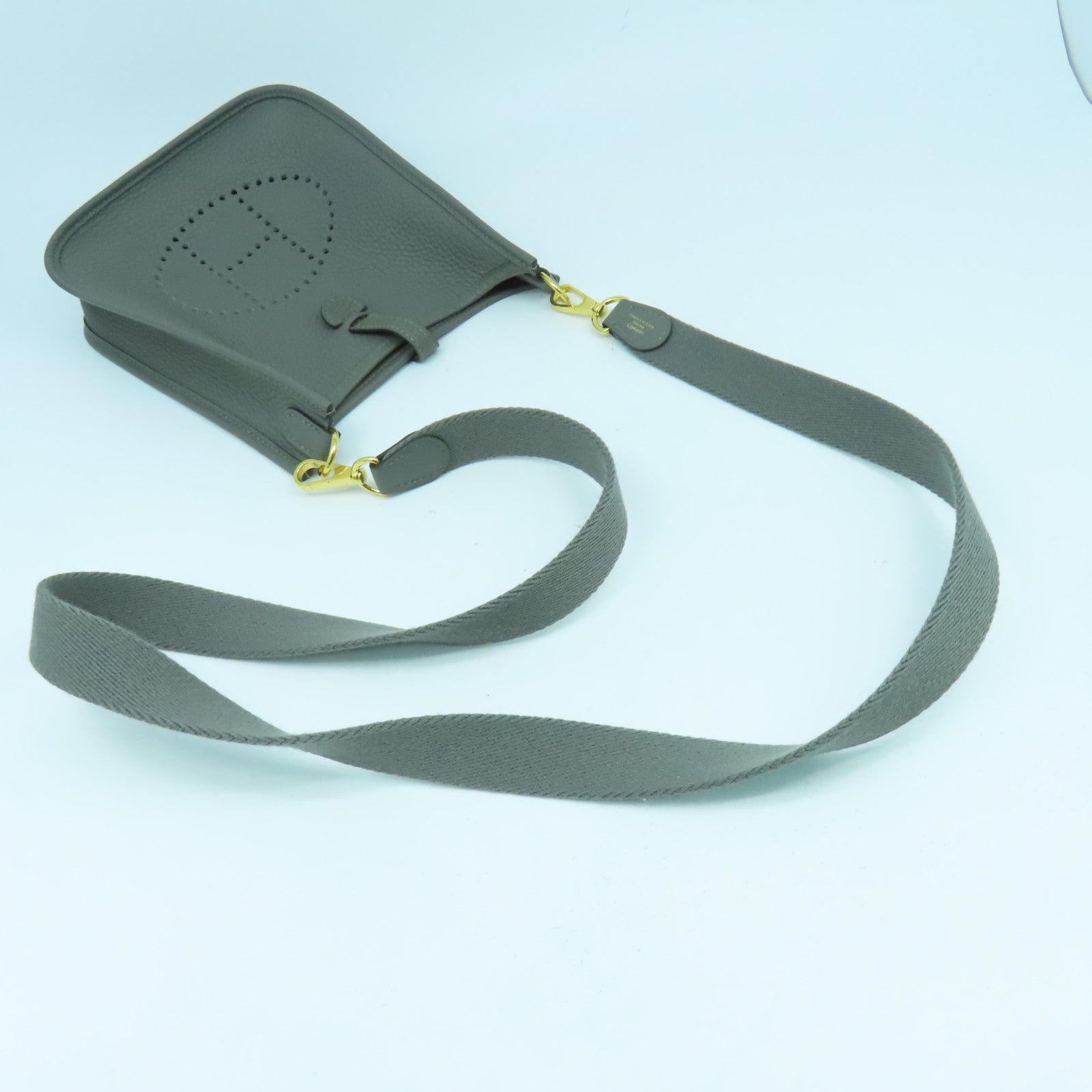 HERMES Clemence皮革Evelyne TPM金扣肩背袋Etain錫器灰色