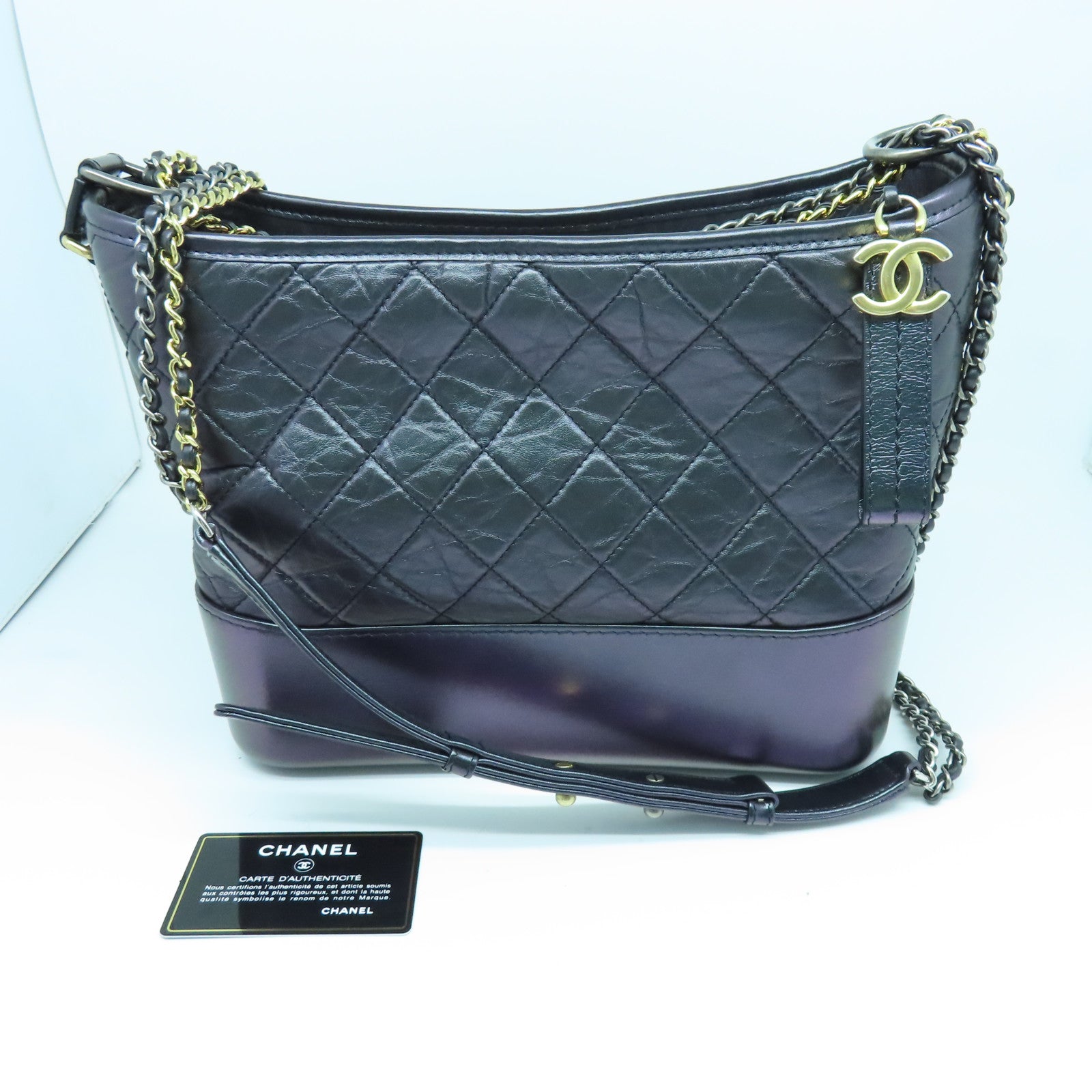 CHANEL rhombic cowhide leather Gabrielle Bag gold buckle shoulder bag purple