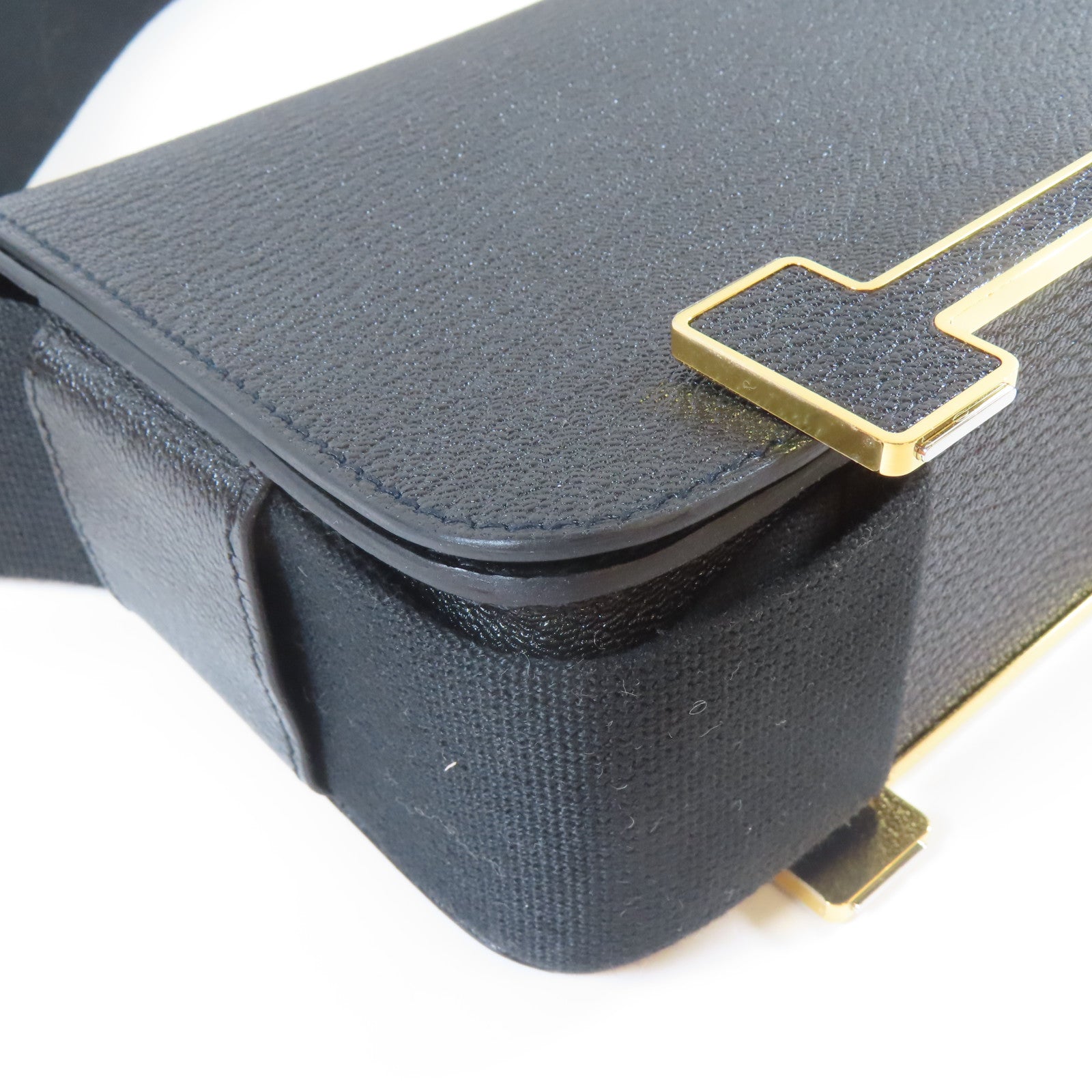HERMES Chevre皮革Geta金扣肩背袋經典黑色