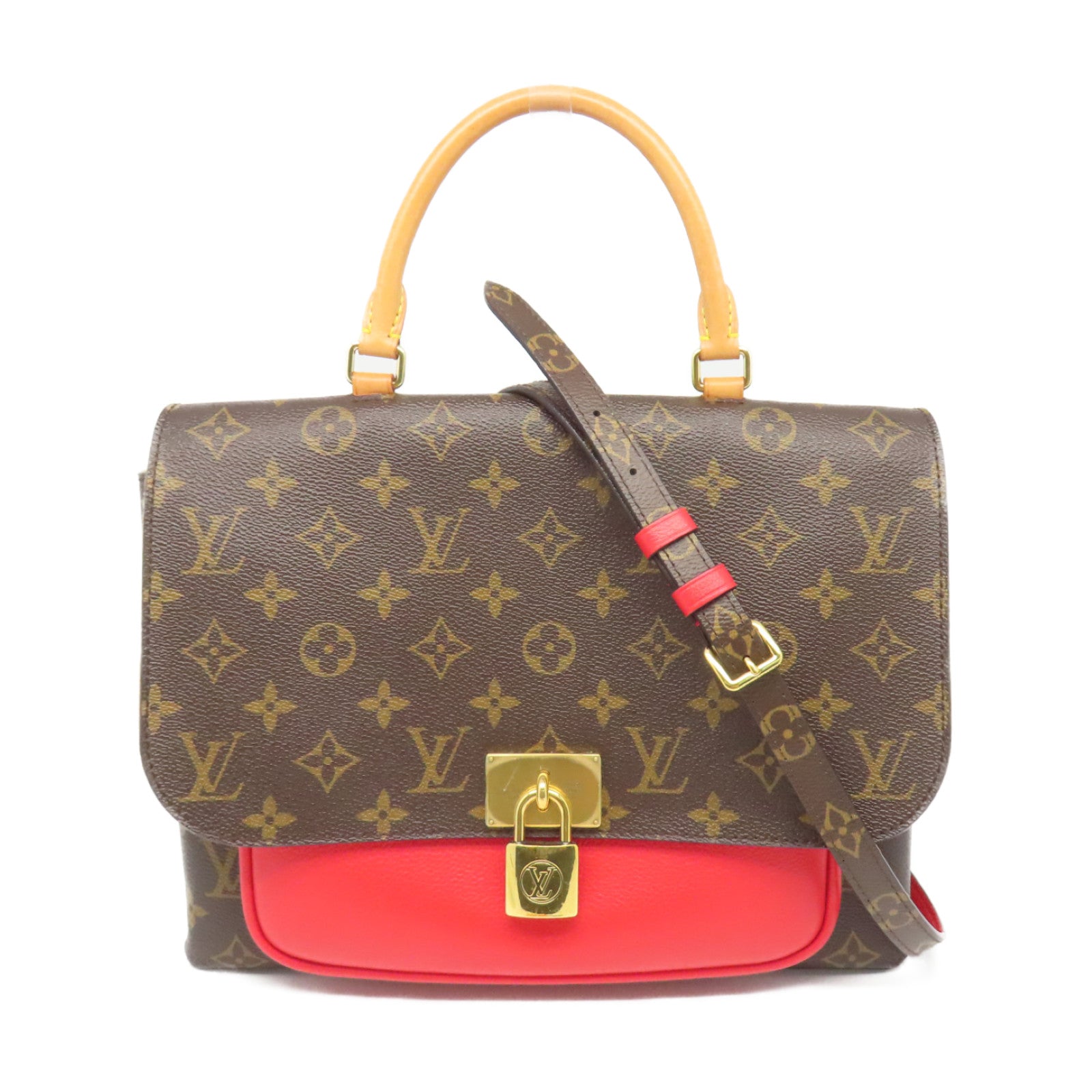 LOUIS VUITTON Monogram Marignan金扣手挽肩背两用袋啡色/红色