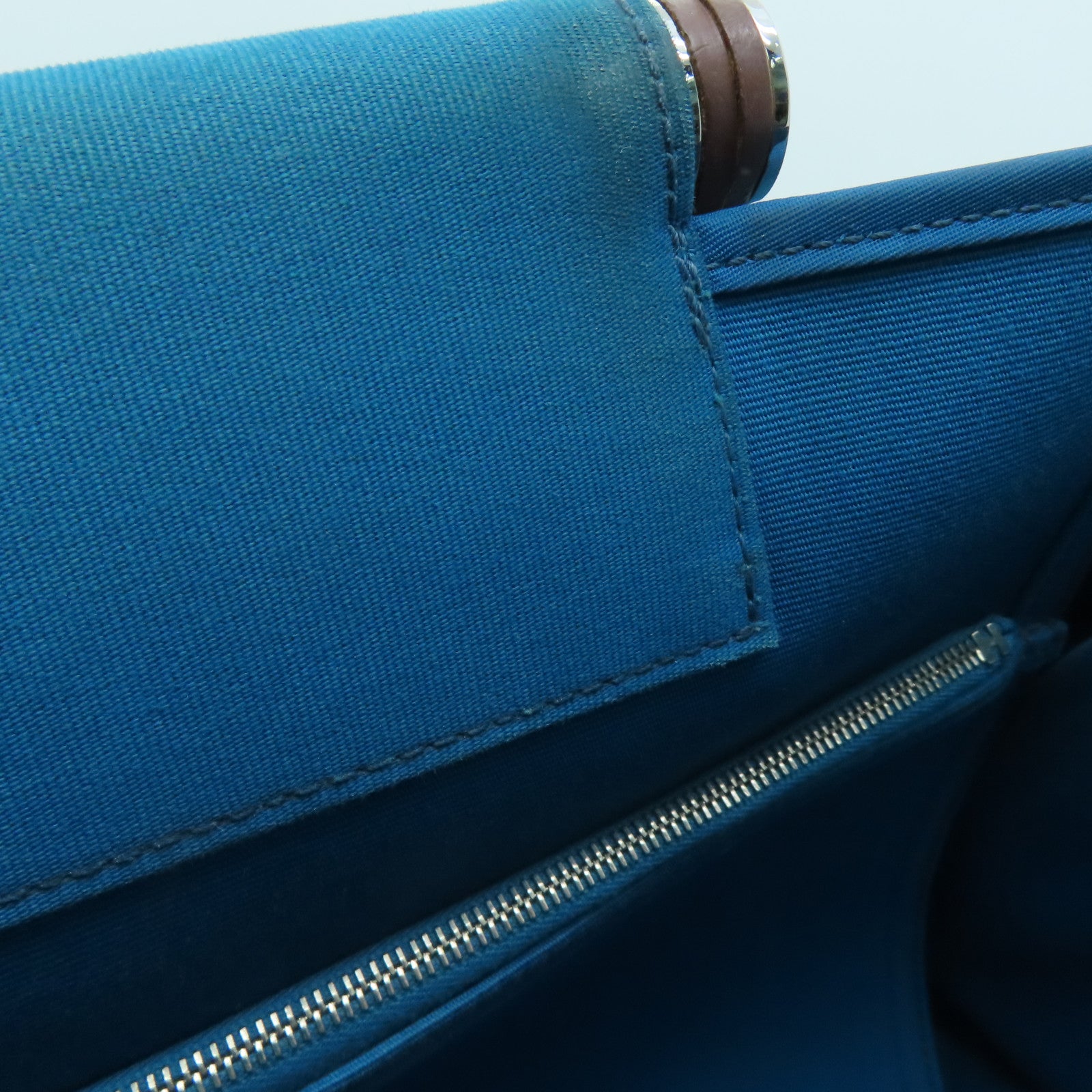 HERMES [Sharp Discount] Canvas CaBag Silver Buckle Shoulder Bag Blue