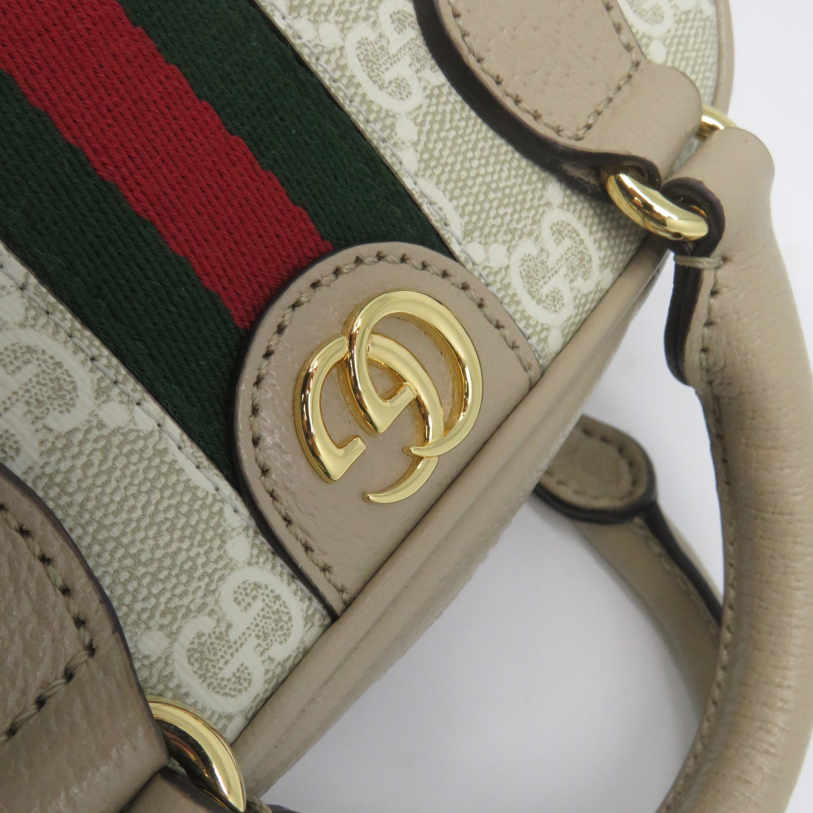 GUCCI GG帆布2 Way Shoulder Bag金扣手挽肩背兩用袋米色