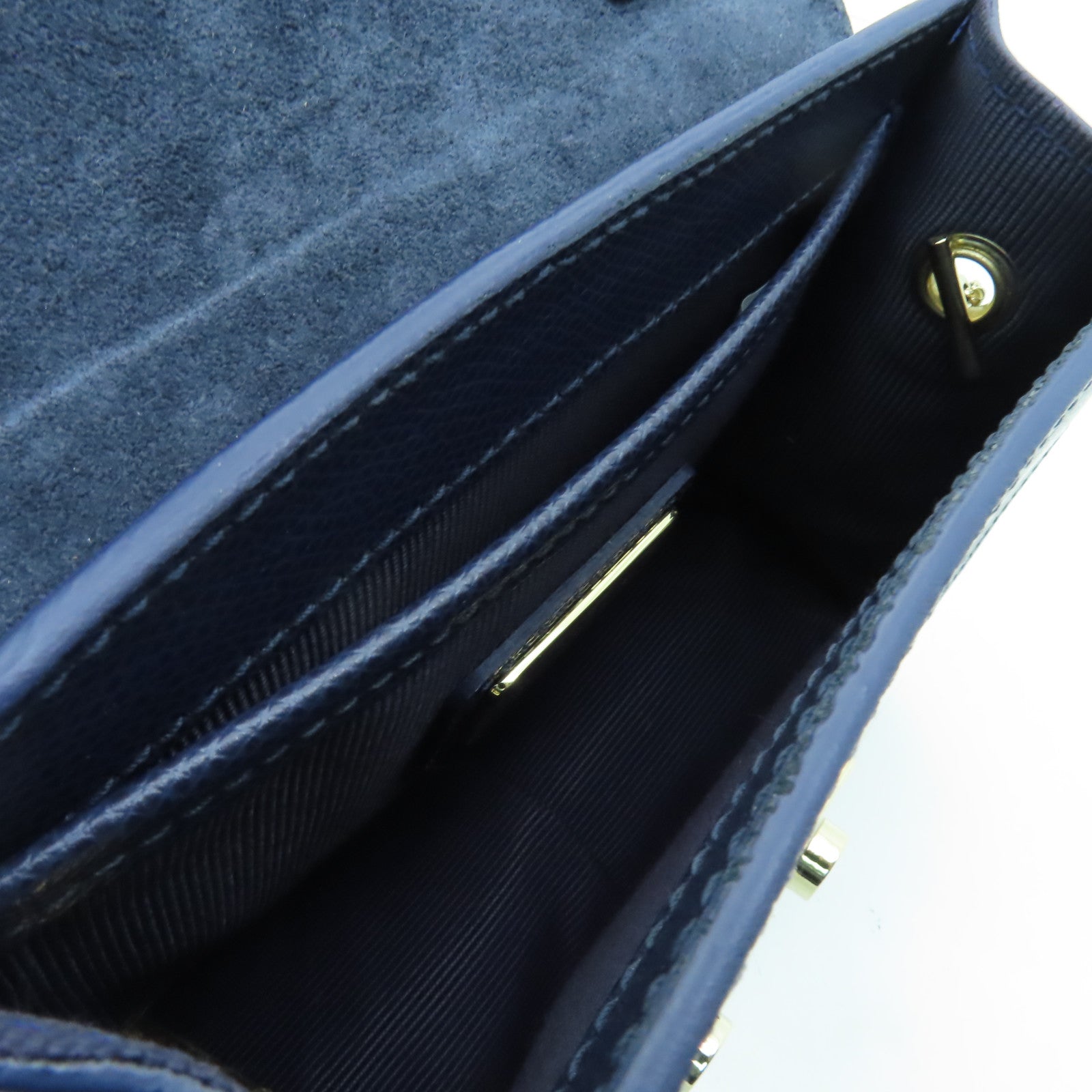 Furla 牛皮皮革Chain Shoulder金扣鏈帶肩背袋深藍色