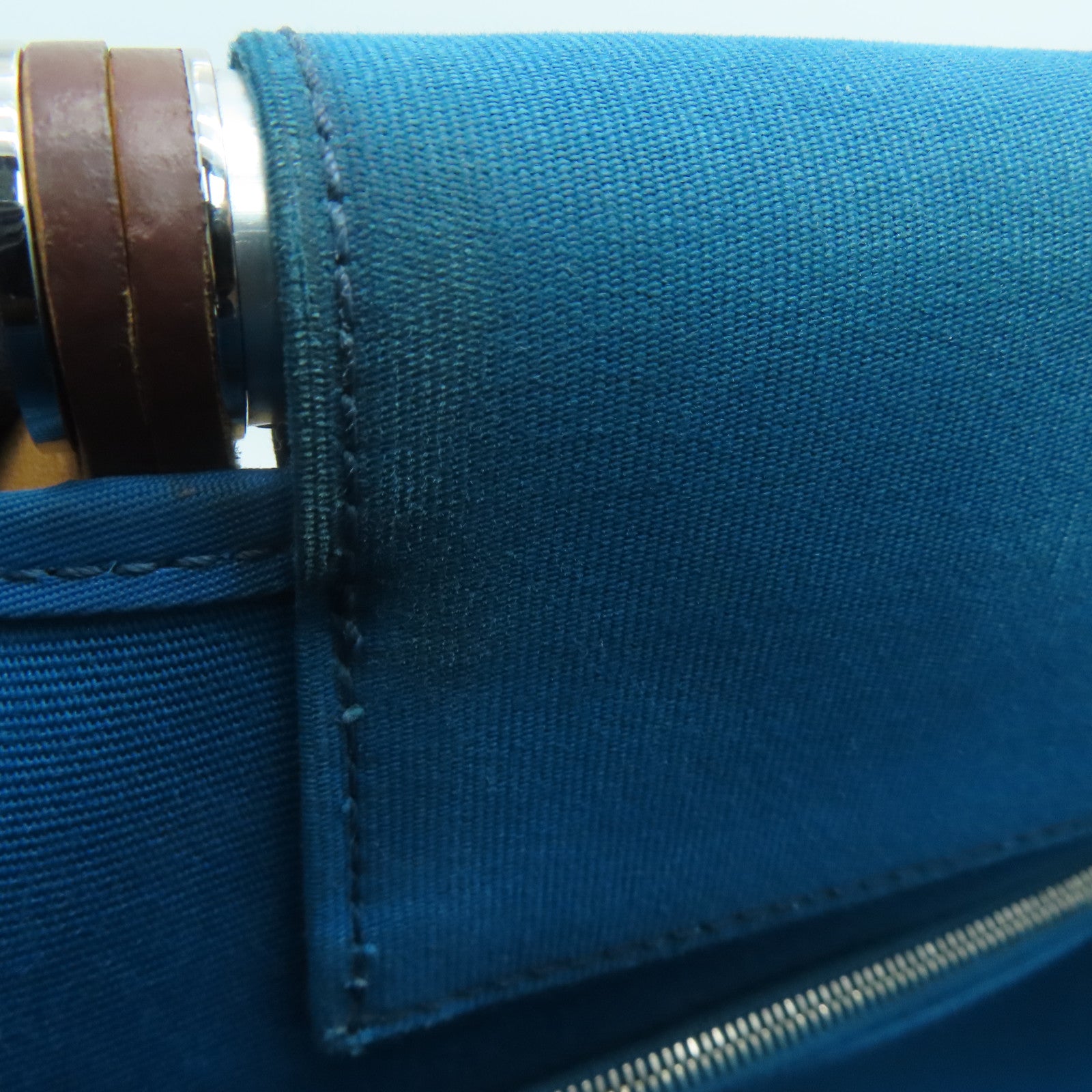 HERMES [Sharp Discount] Canvas CaBag Silver Buckle Shoulder Bag Blue