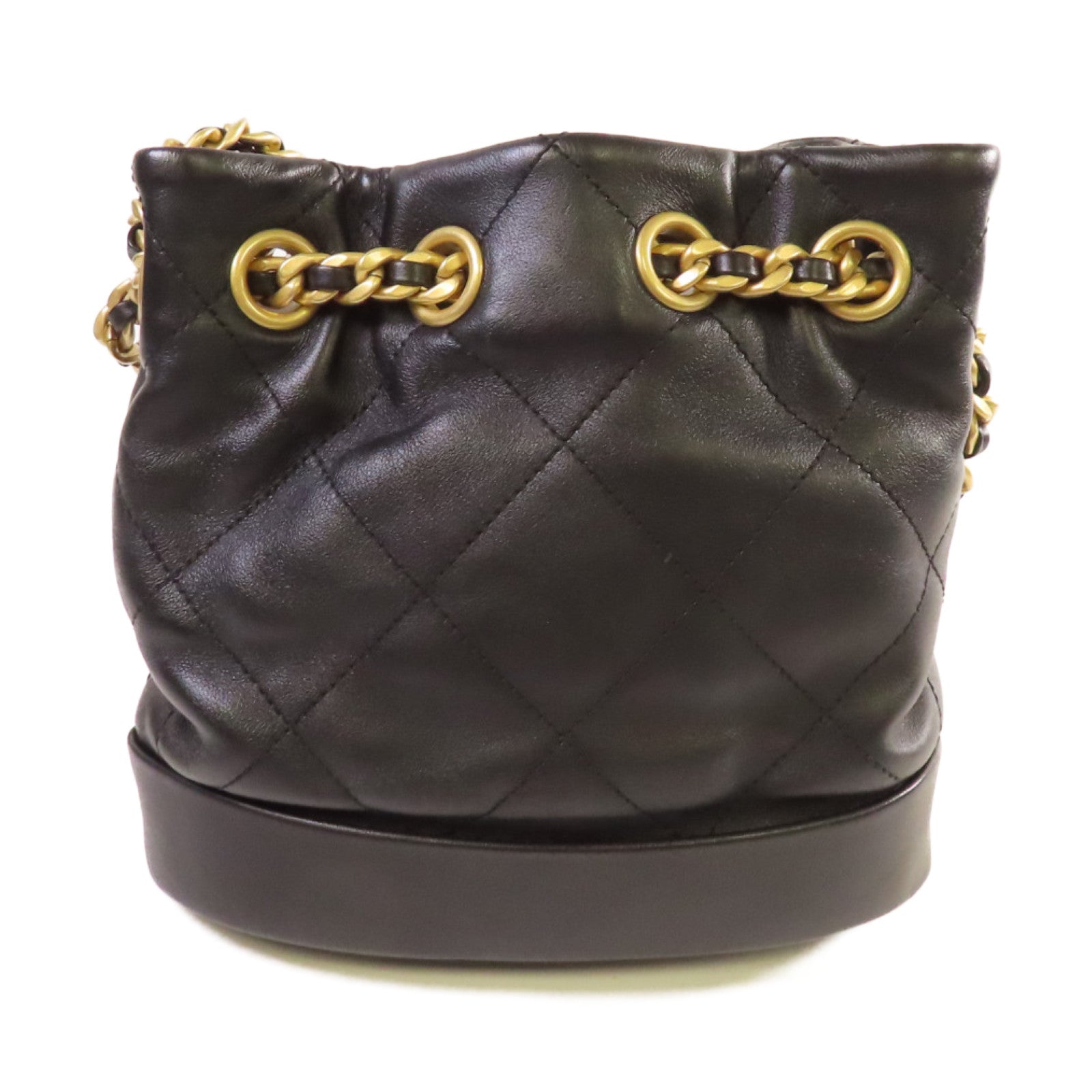 CHANEL 菱格牛皮皮革Small Bucket Bag金扣鏈帶肩背袋黑色