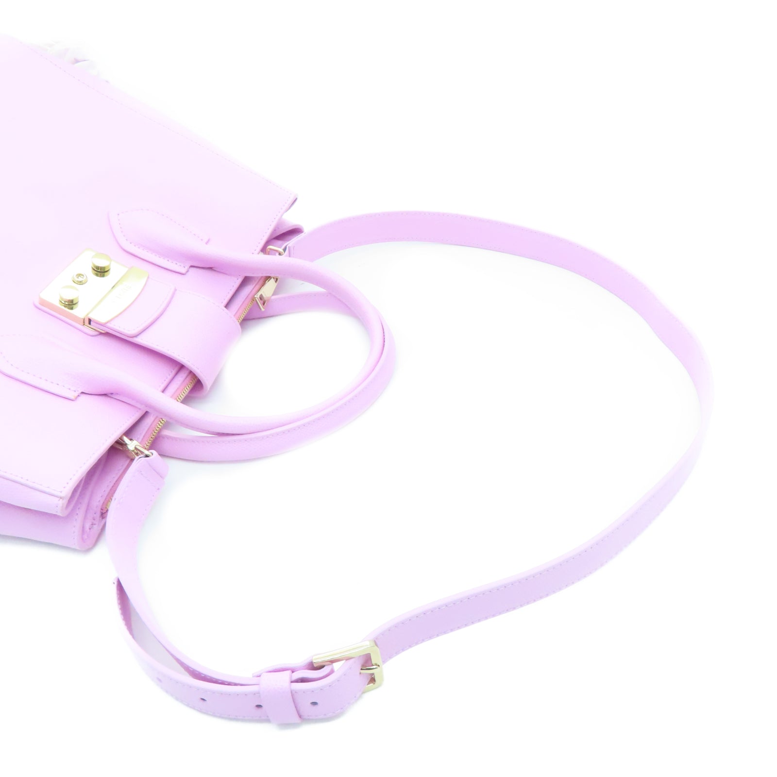 Furla 牛皮皮革Shoulder Bag金扣手挽肩背两用袋粉红色