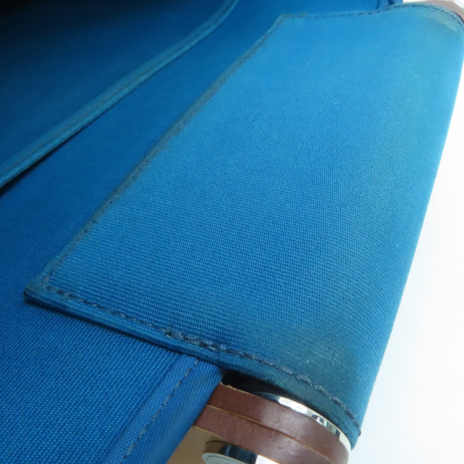 HERMES [Sharp Discount] Canvas CaBag Silver Buckle Shoulder Bag Blue