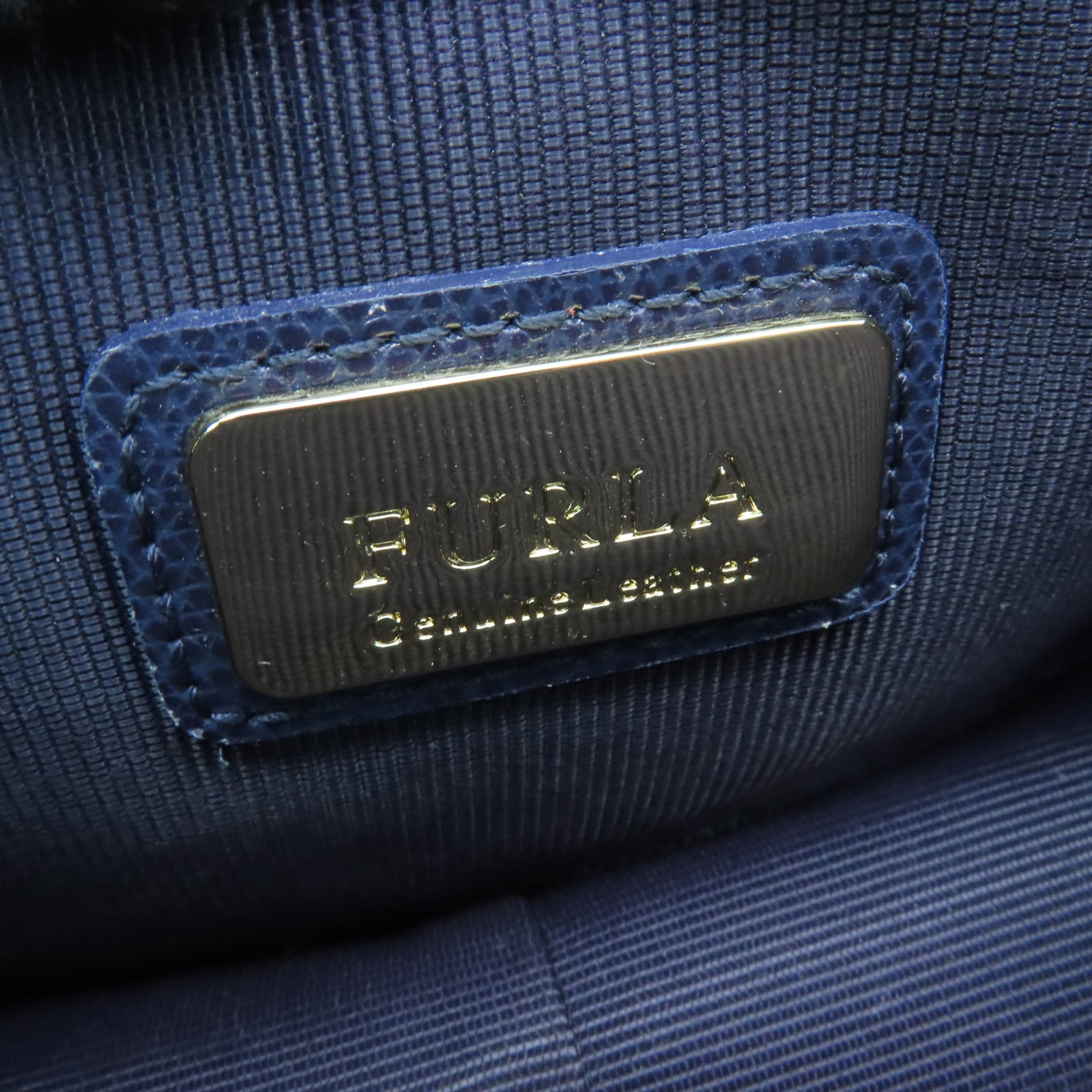 Furla 牛皮皮革Chain Shoulder金扣鏈帶肩背袋深藍色