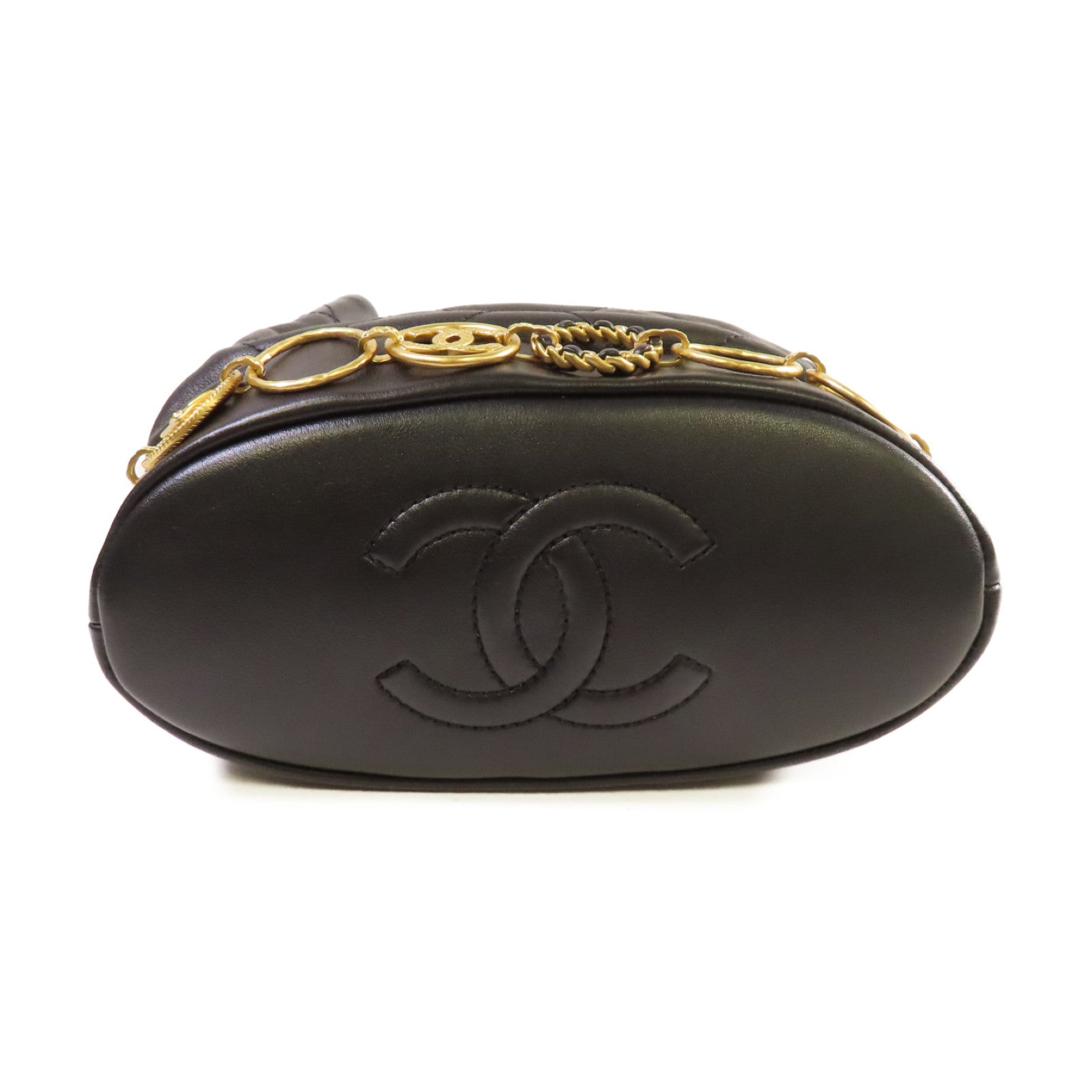 CHANEL 菱格牛皮皮革Small Bucket Bag金扣鏈帶肩背袋黑色