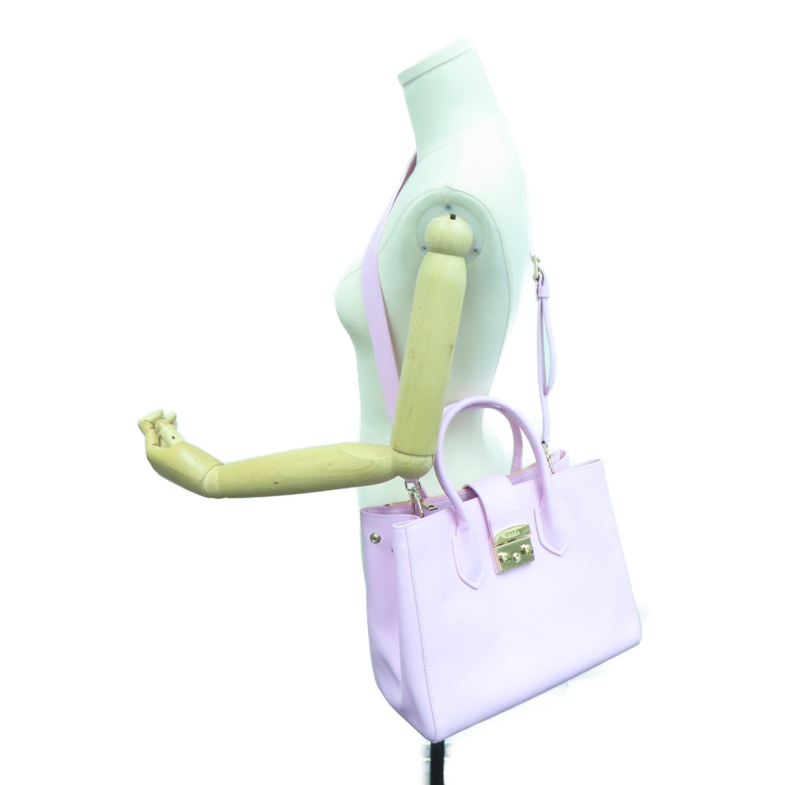Furla 牛皮皮革Shoulder Bag金扣手挽肩背两用袋粉红色