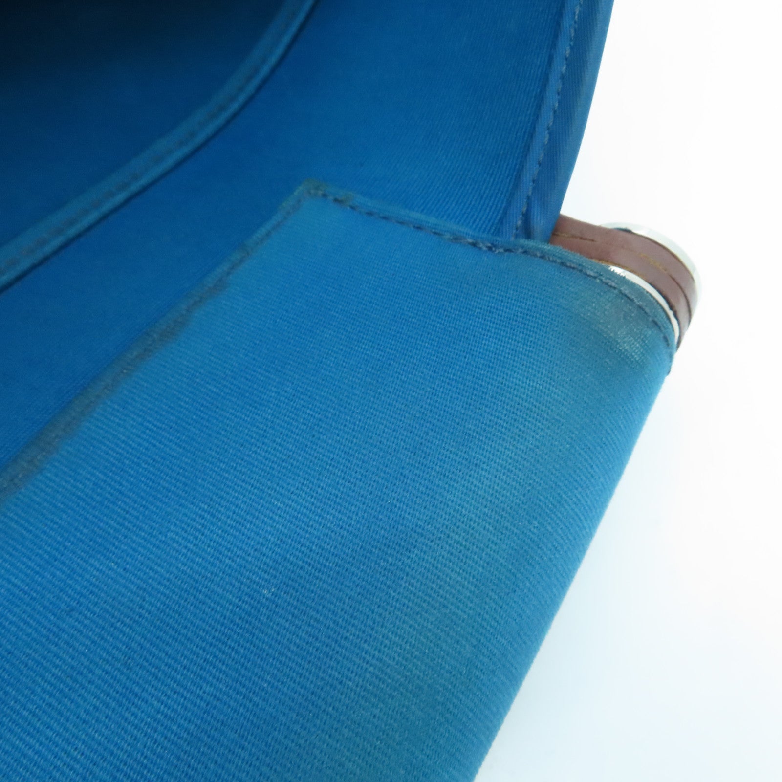HERMES [Sharp Discount] Canvas CaBag Silver Buckle Shoulder Bag Blue