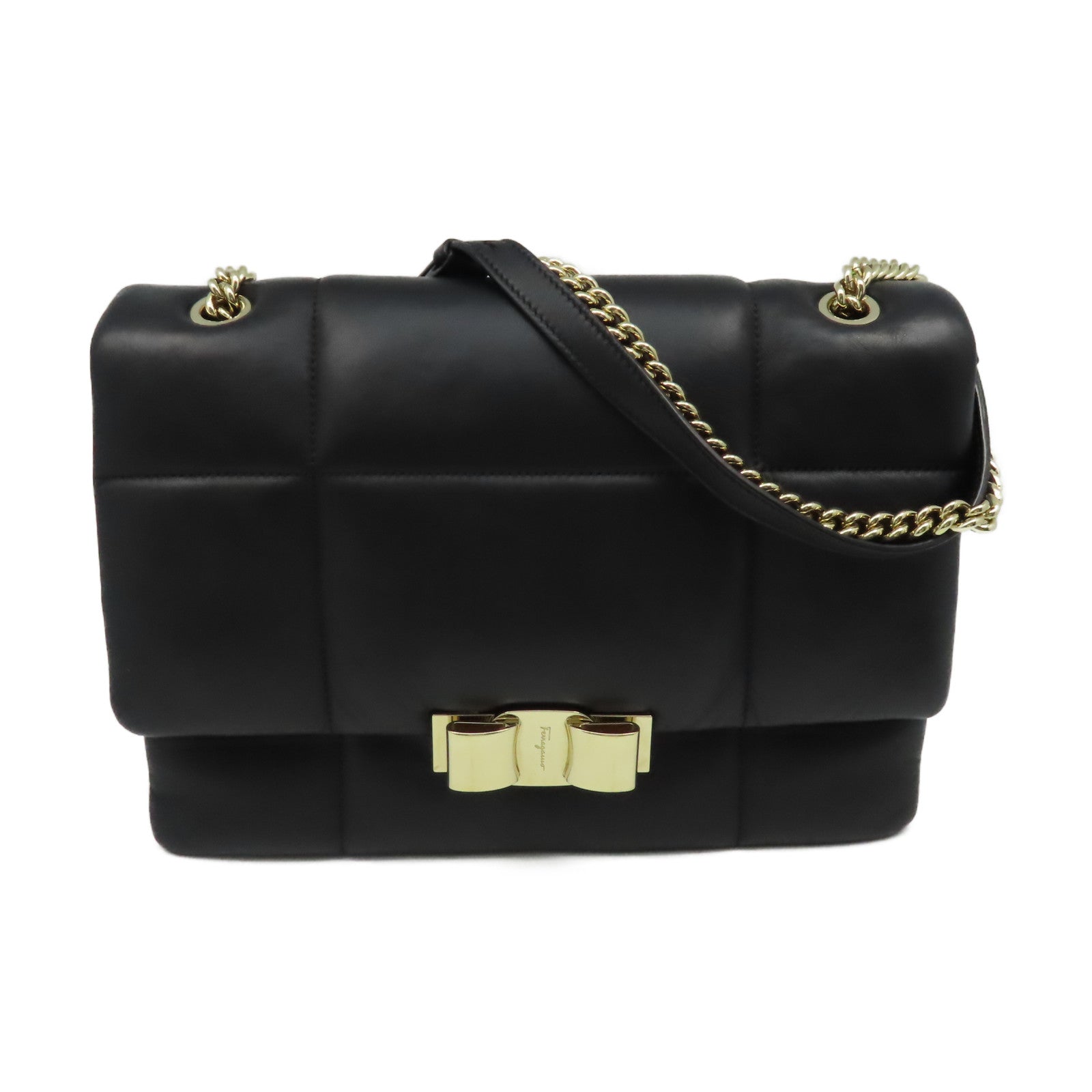 Salvatore Ferragamo 牛皮皮革Quilted Leather Chain Shoulder Bag鏈帶肩背袋黑色
