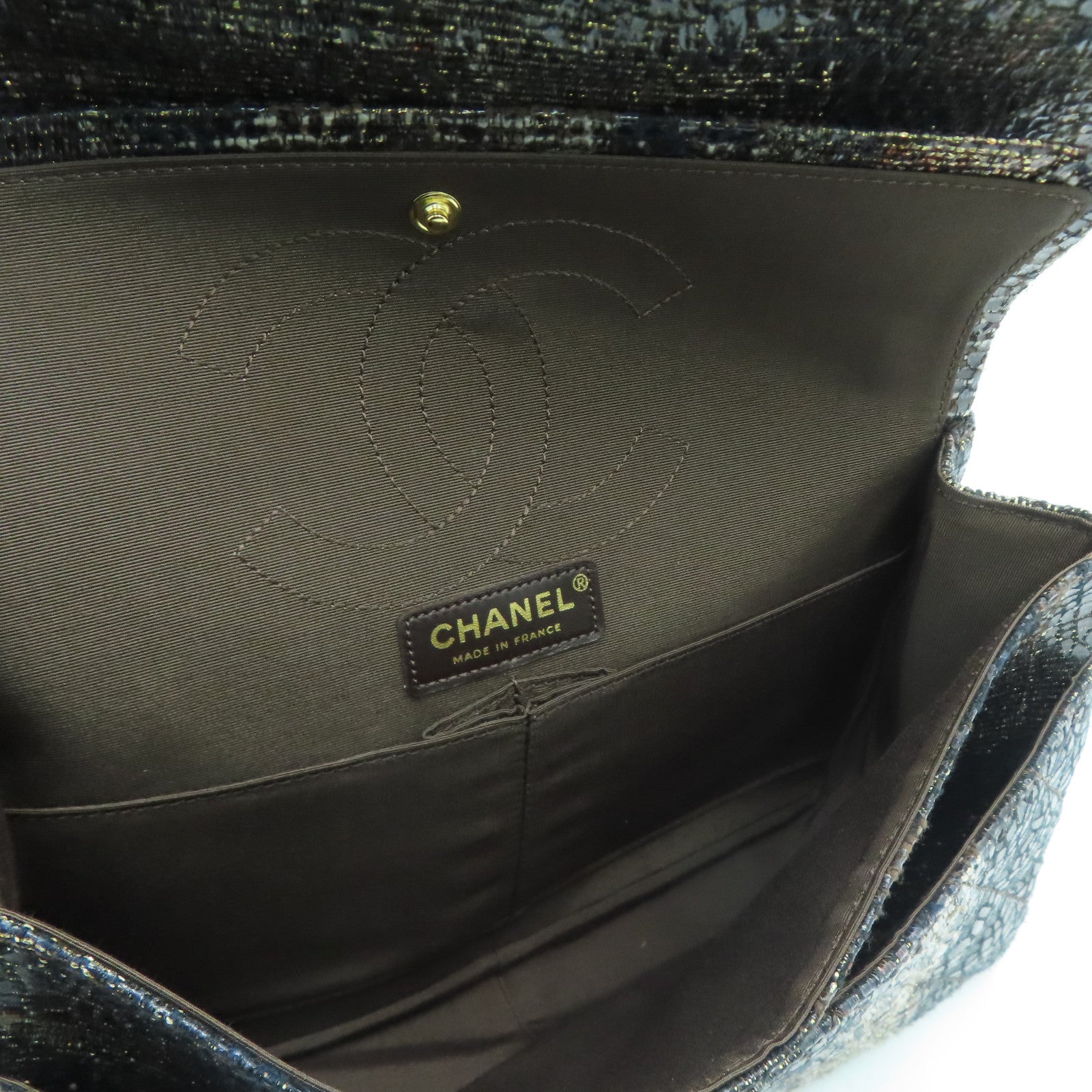 CHANEL 菱格帆布2.55 Chain Shoulder Bag金扣链带肩背袋黑色