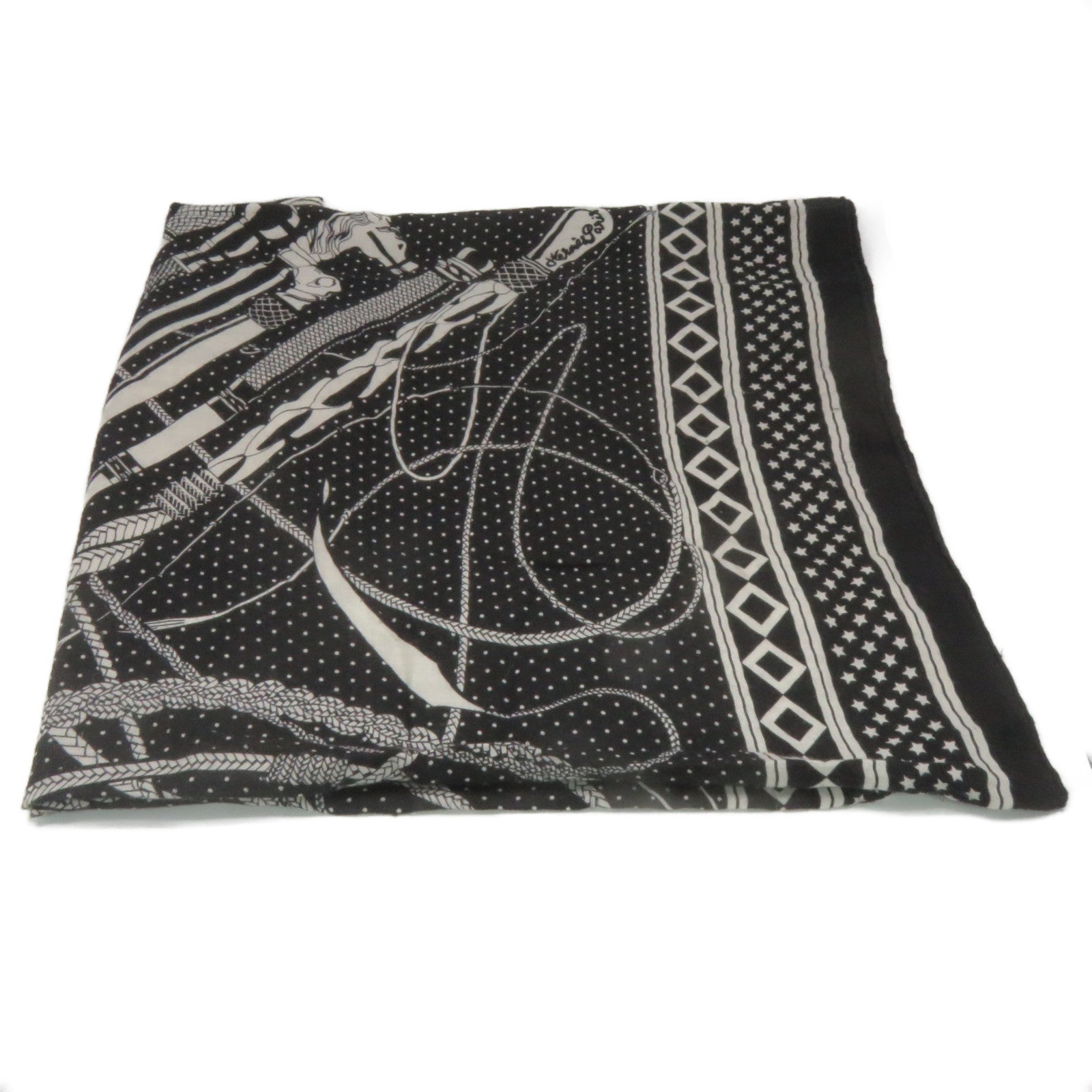 HERMES 羊絨/絲質Scarf絲巾黑色/白色