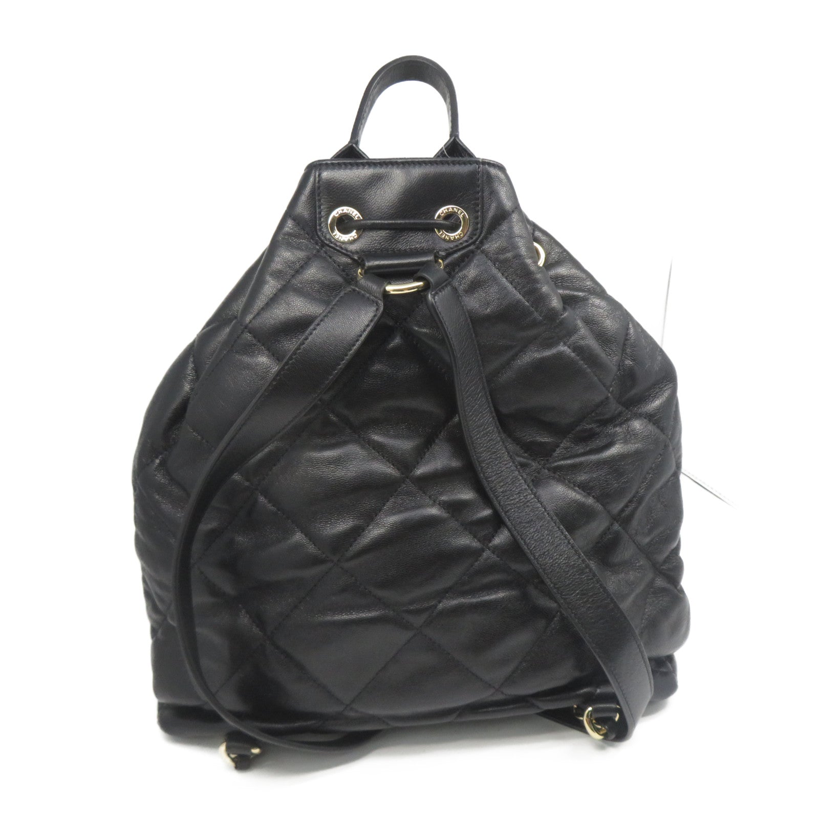 CHANEL 菱格牛皮皮革Backpack金扣背包黑色