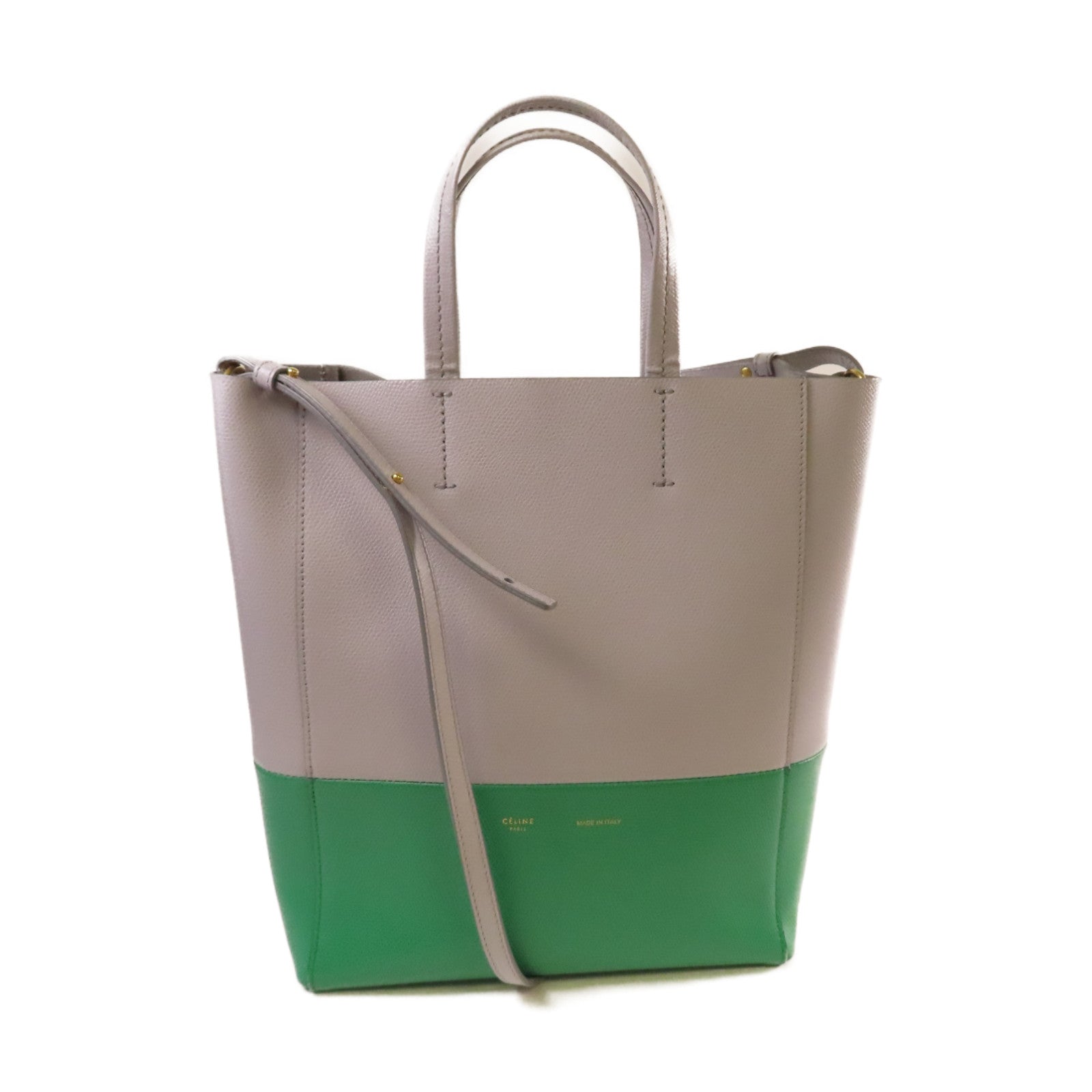 CELINE 牛皮皮革Cabas Vertical 2Way Shoulder Bag手挽肩背兩用袋灰色/綠色