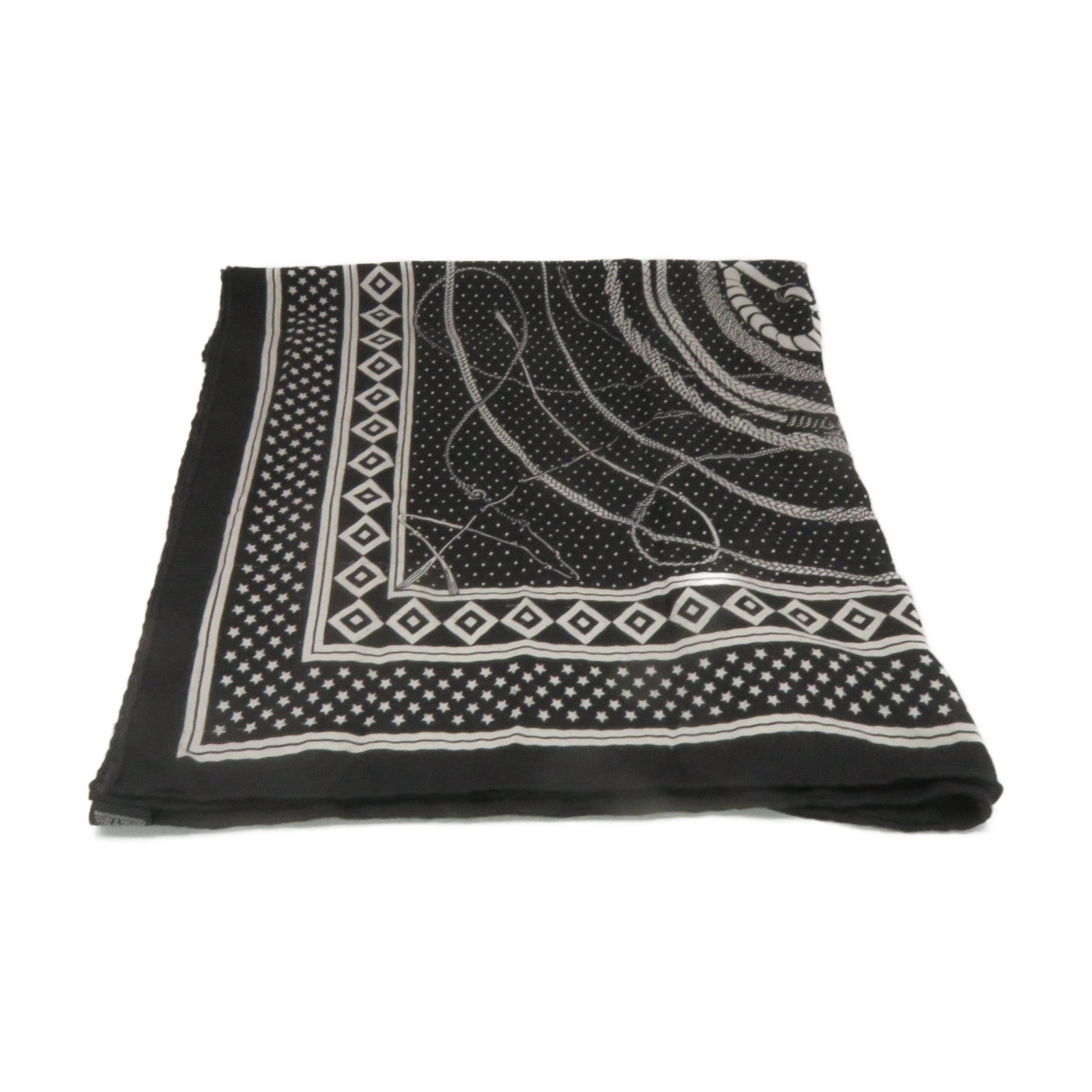 HERMES 羊絨/絲質Scarf絲巾黑色/白色