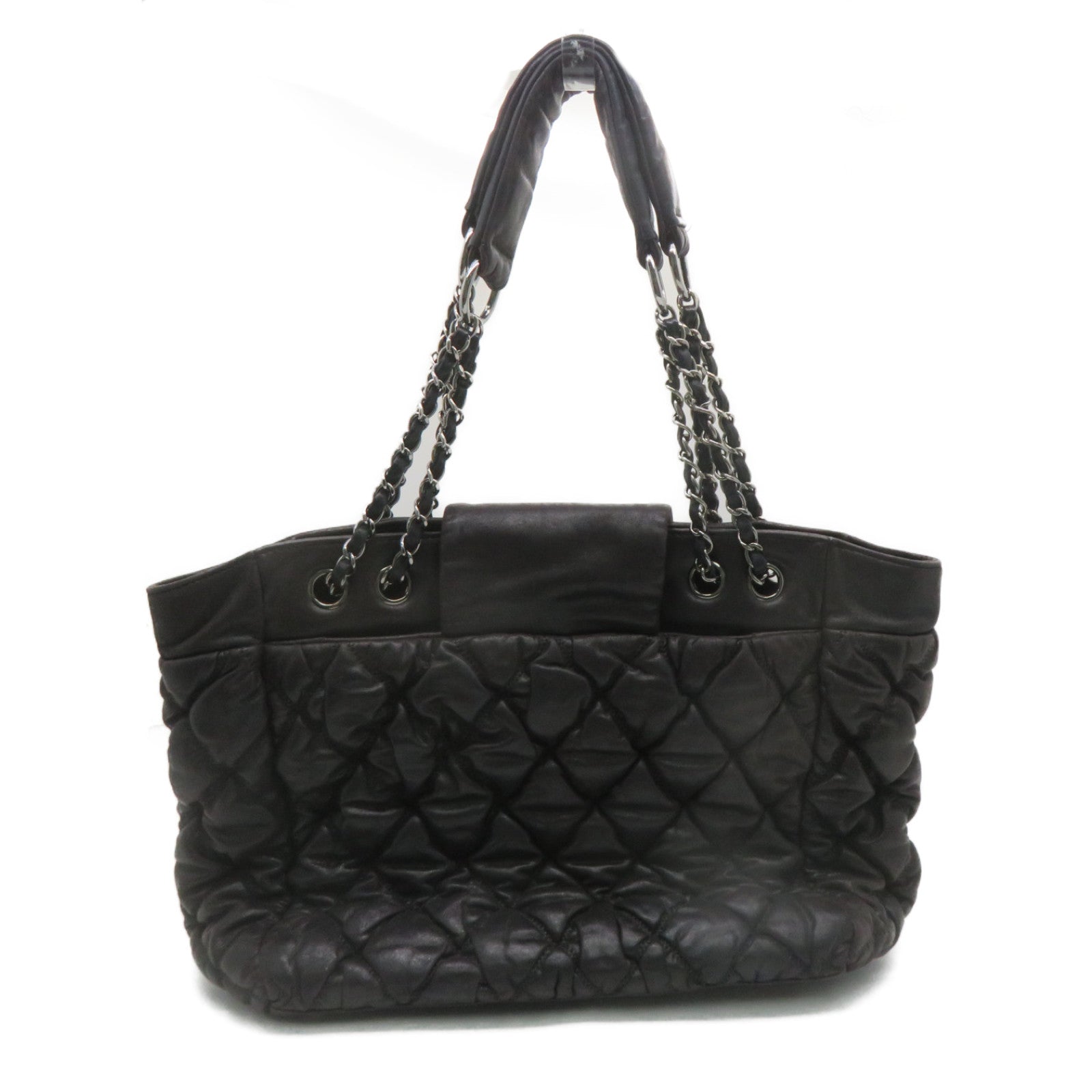CHANEL 菱格牛皮皮革Tote Bag銀扣手挽袋黑色