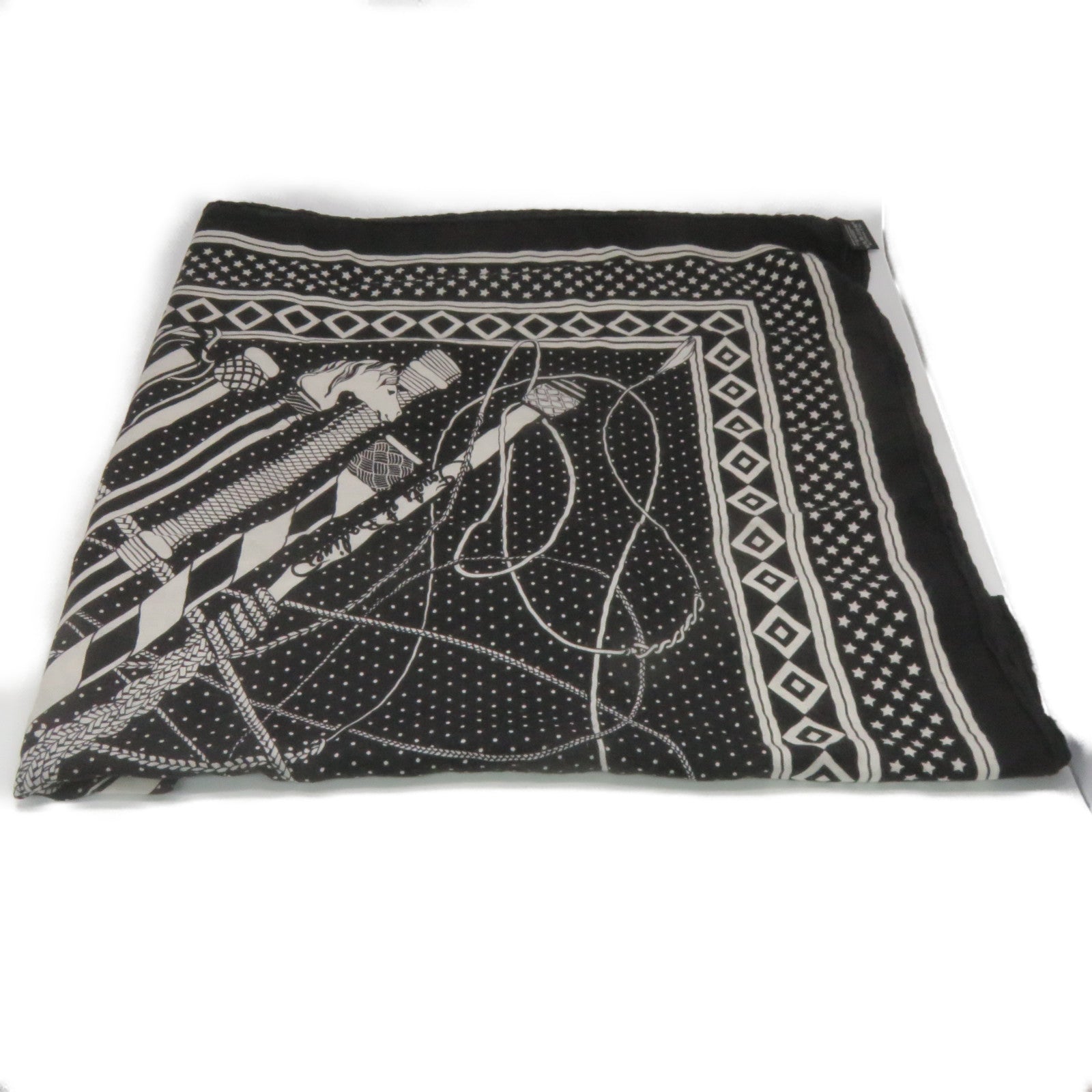 HERMES 羊絨/絲質Scarf絲巾黑色/白色