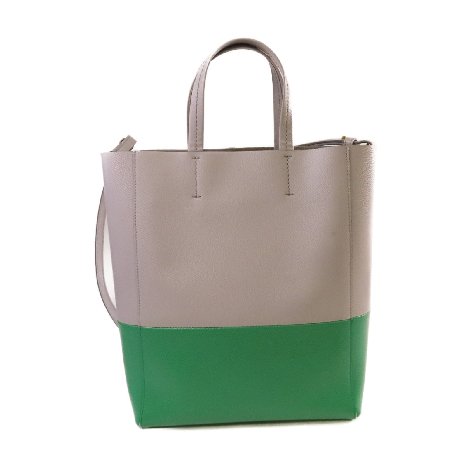 CELINE 牛皮皮革Cabas Vertical 2Way Shoulder Bag手挽肩背兩用袋灰色/綠色
