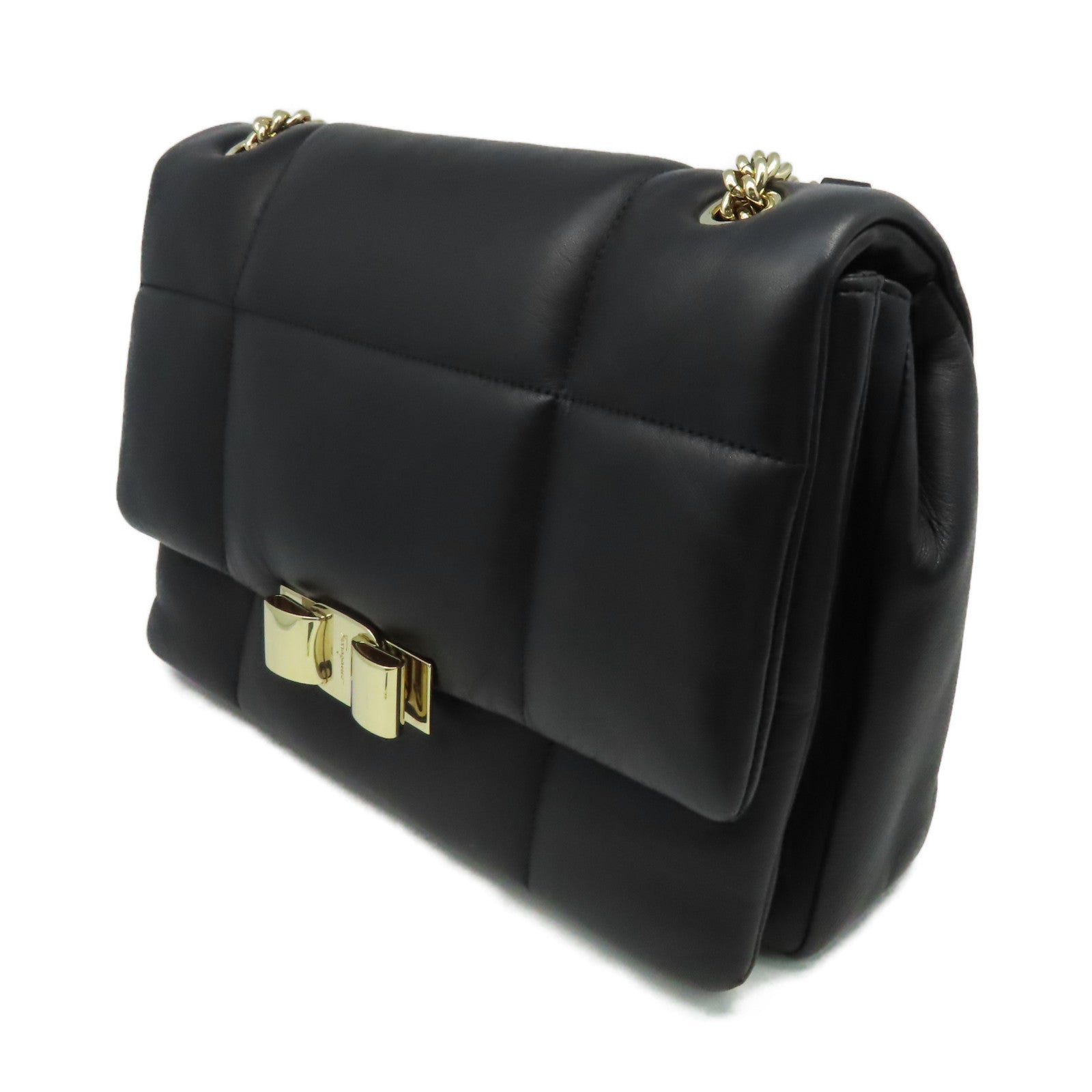 Salvatore Ferragamo 牛皮皮革Quilted Leather Chain Shoulder Bag鏈帶肩背袋黑色