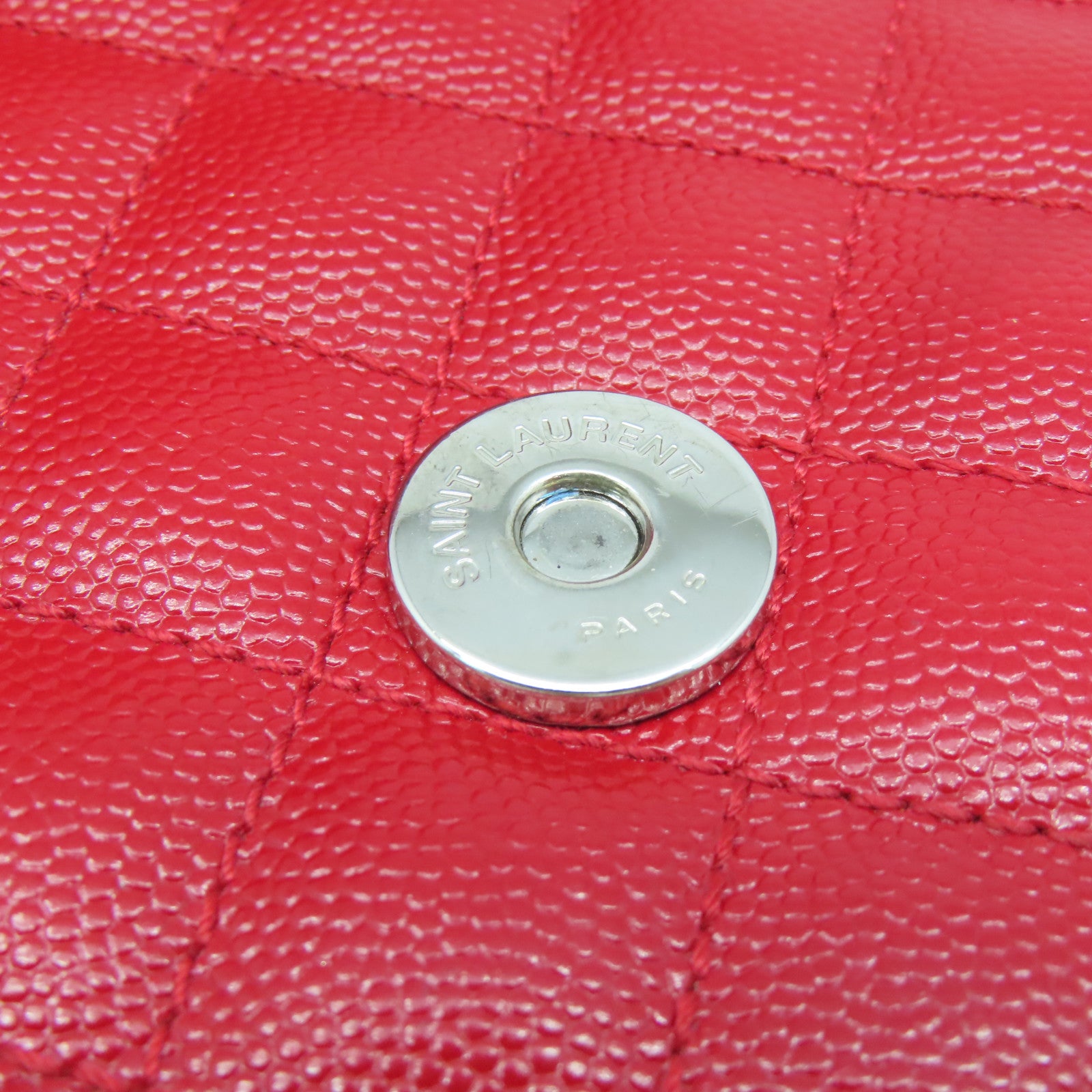 SAINT LAURENT 牛皮皮革Chain Shoulder銀扣肩背袋紅色