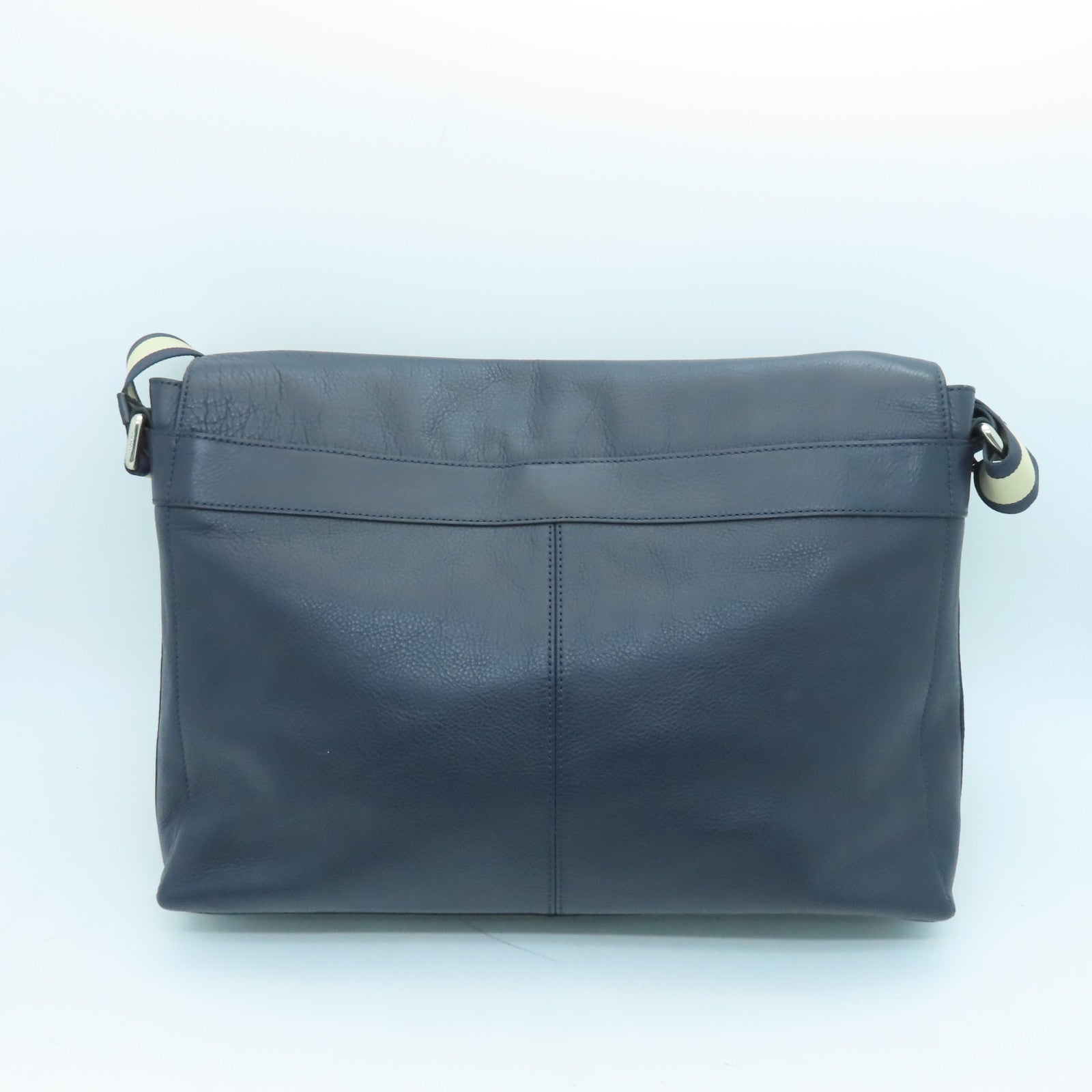 COACH cowhide leather Shoulder Bag silver buckle shoulder bag dark blue