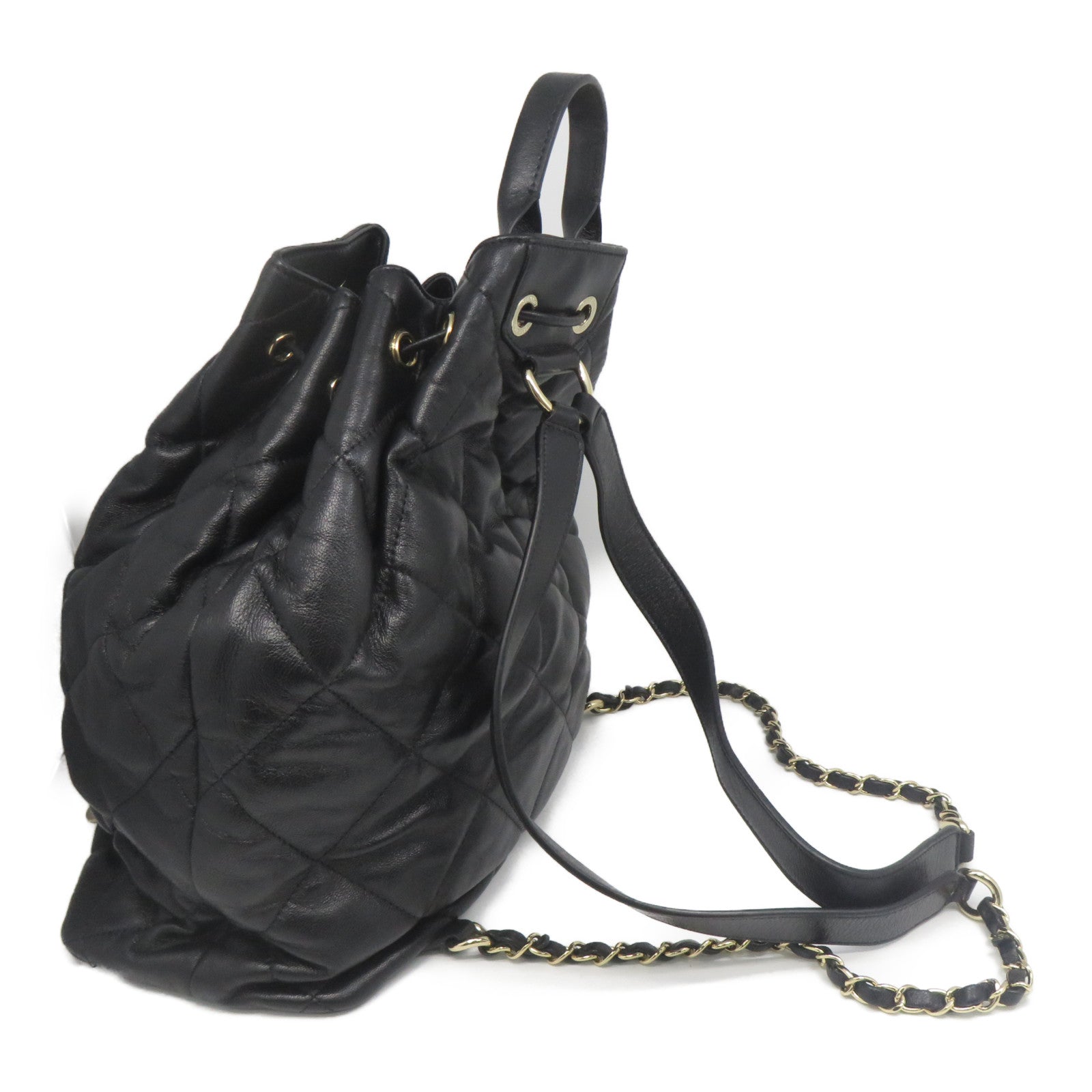 CHANEL 菱格牛皮皮革Backpack金扣背包黑色
