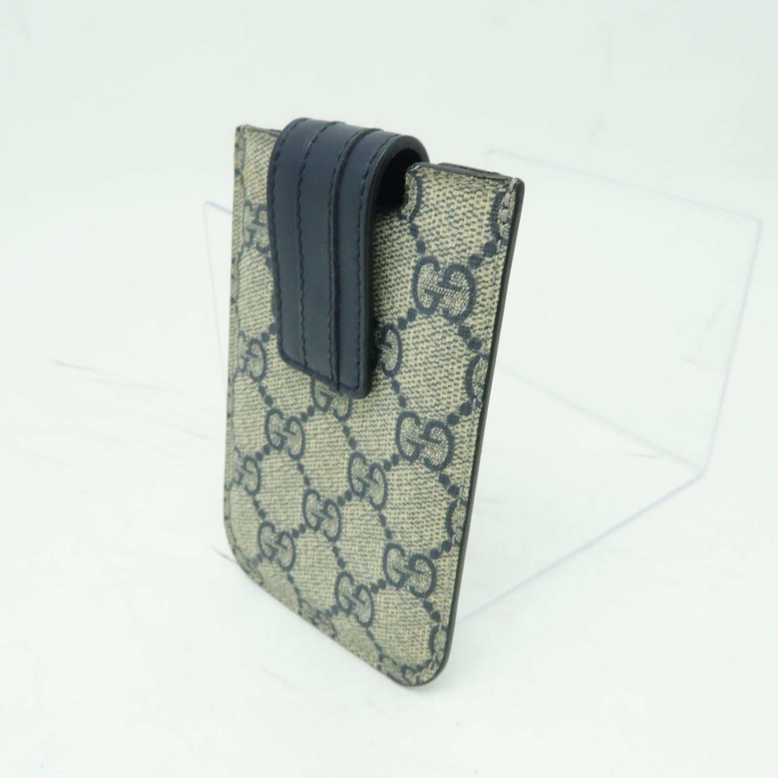 GUCCI 塗層帆布Phone Case銀扣手機殼藍色