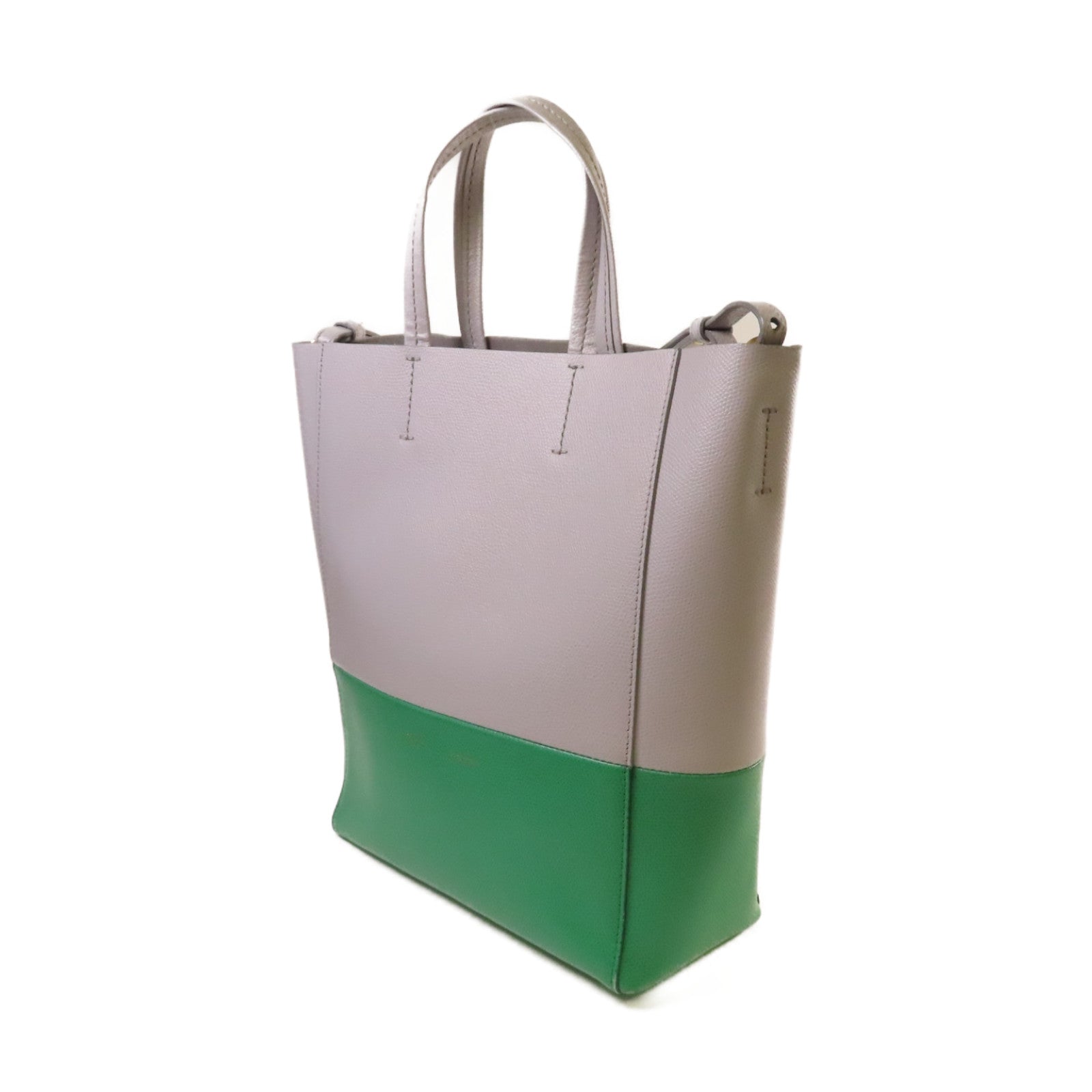 CELINE 牛皮皮革Cabas Vertical 2Way Shoulder Bag手挽肩背兩用袋灰色/綠色