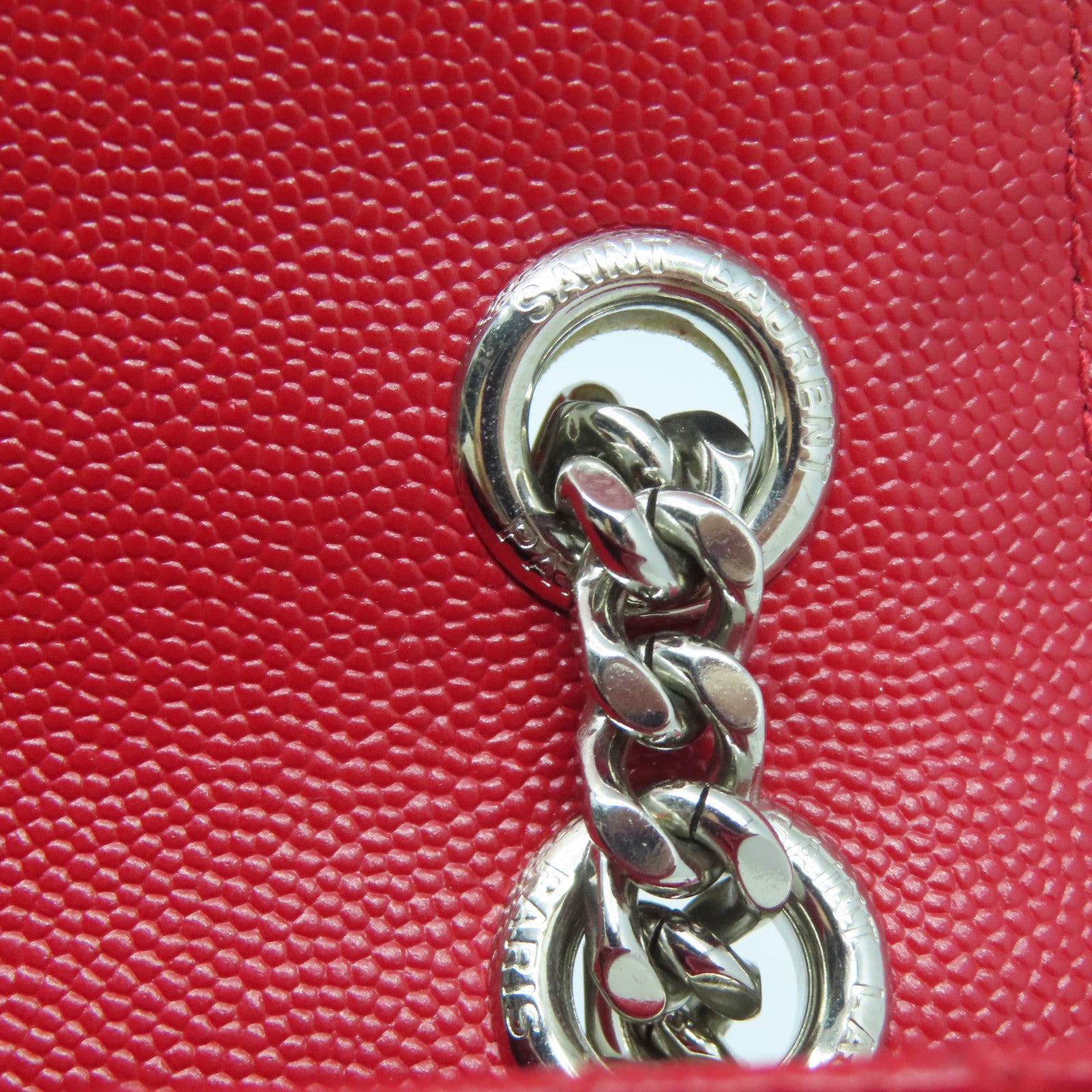 SAINT LAURENT 牛皮皮革Chain Shoulder銀扣肩背袋紅色