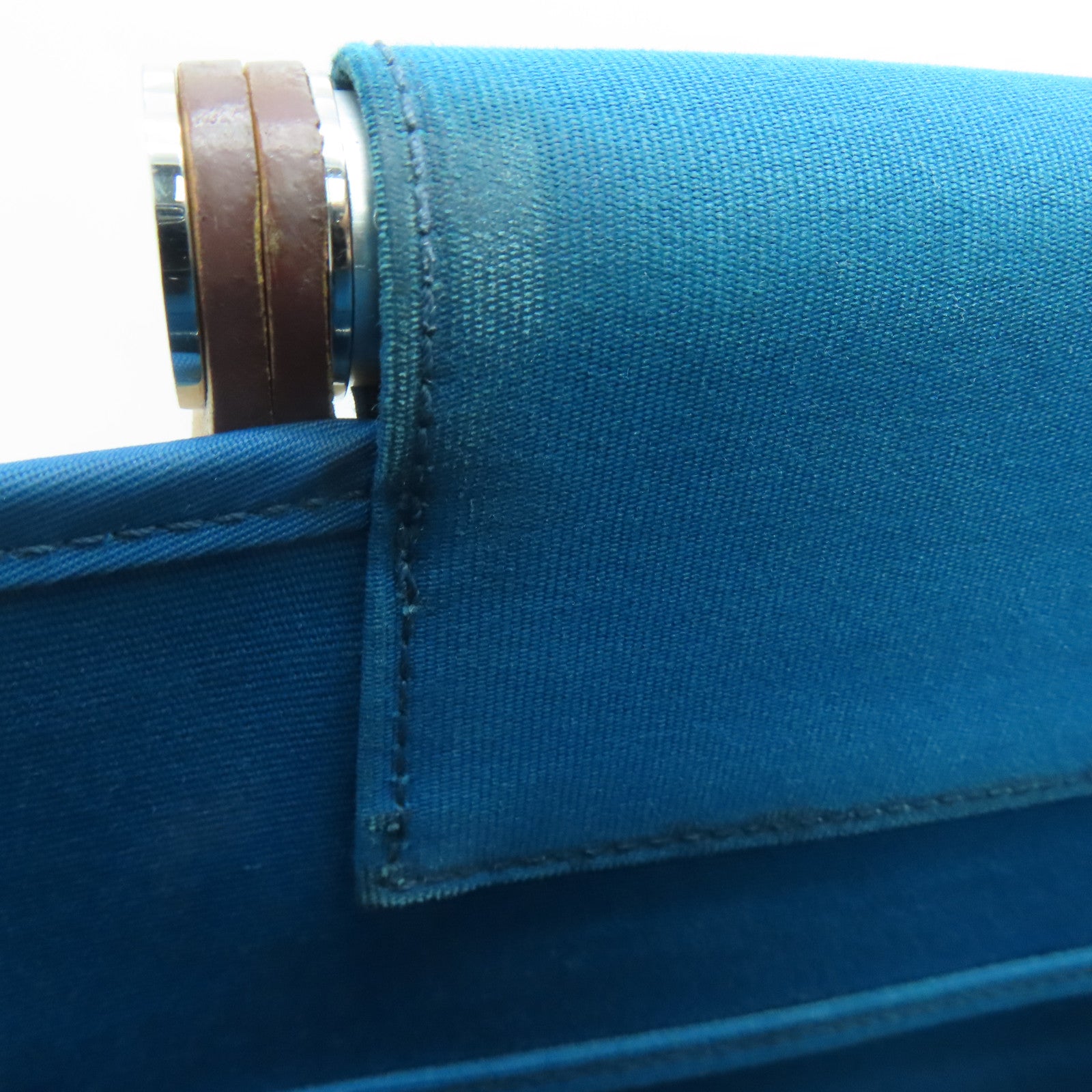 HERMES [Sharp Discount] Canvas CaBag Silver Buckle Shoulder Bag Blue